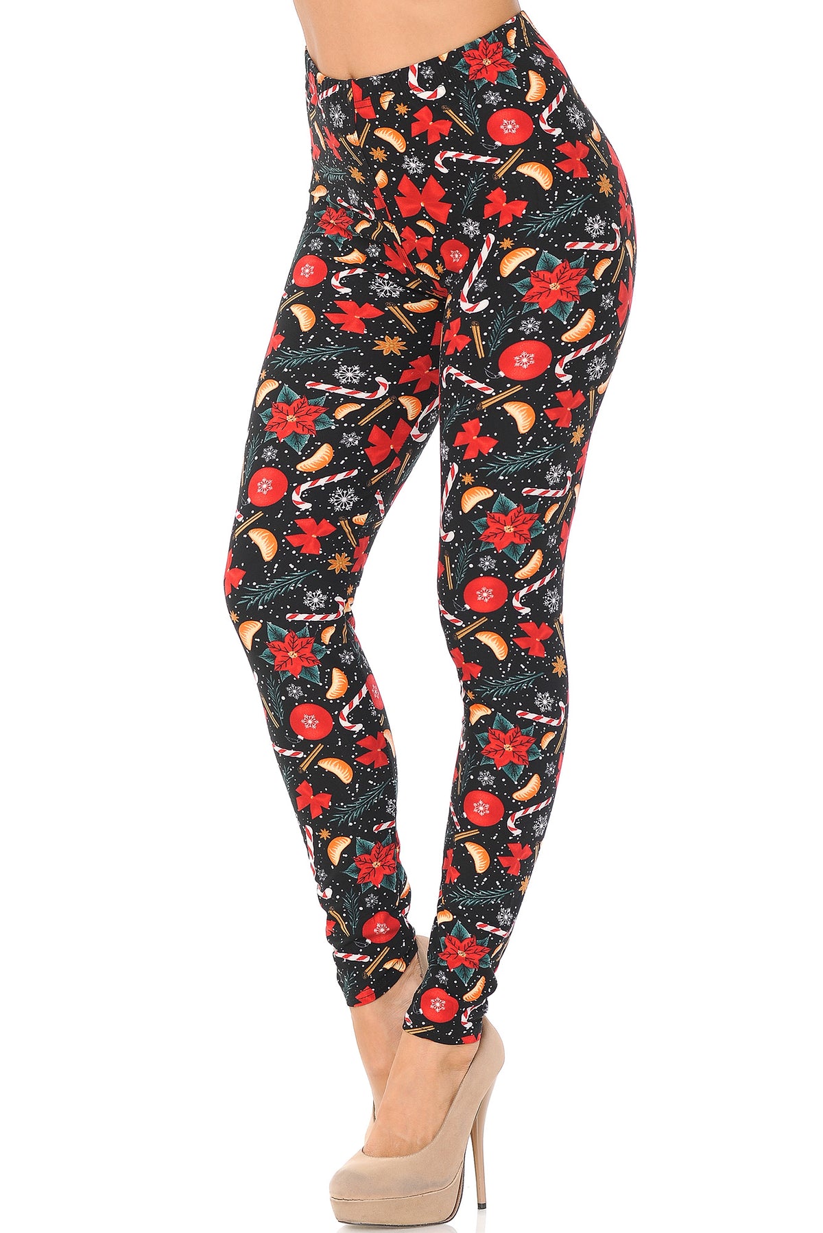 Buttery Soft Traditional Country Christmas Plus Size Leggings (One Size Plus,Red)