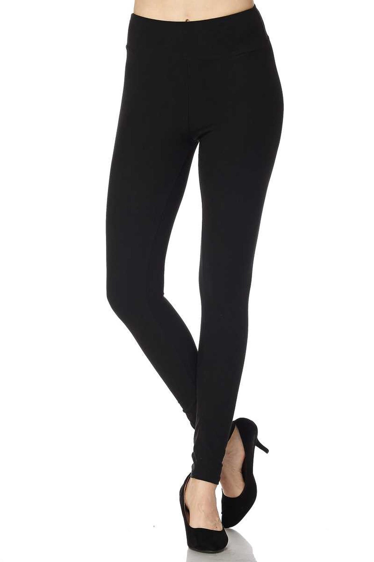 Brushed High Waisted Plus Size Basic Solid Leggings - 3 Inch Band