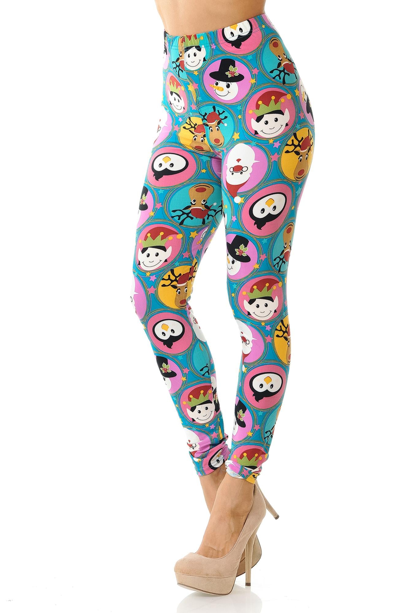 Buttery Soft Cute Christmas Faces Plus Size Leggings (One Size Plus,Blue)