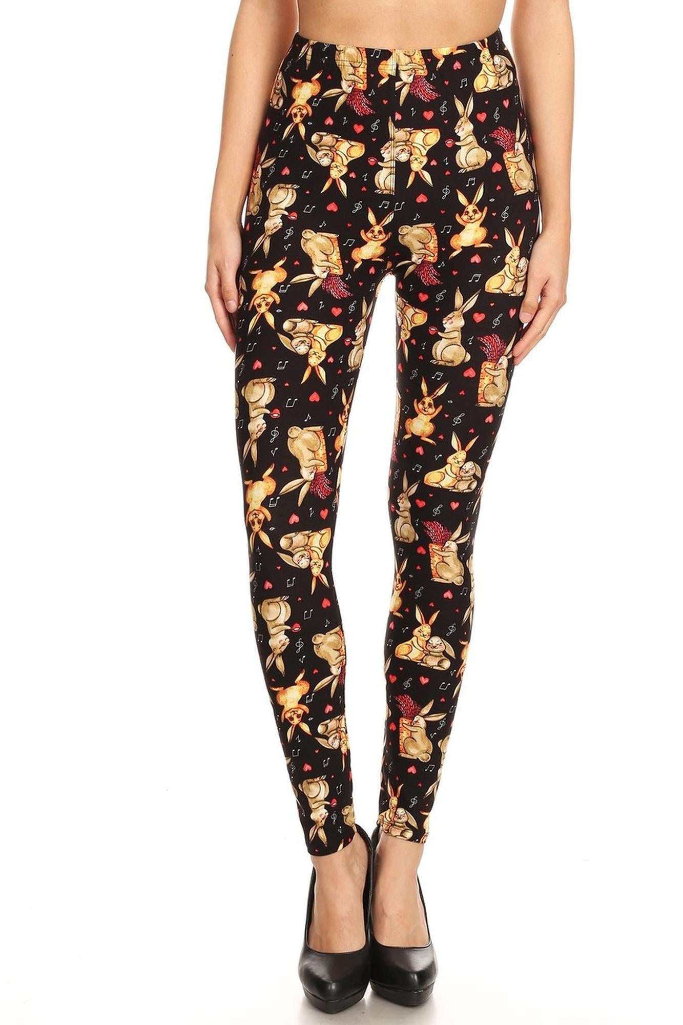 Buttery Soft Bunny Rabbit Plus Size Leggings (One Size Plus,Black)