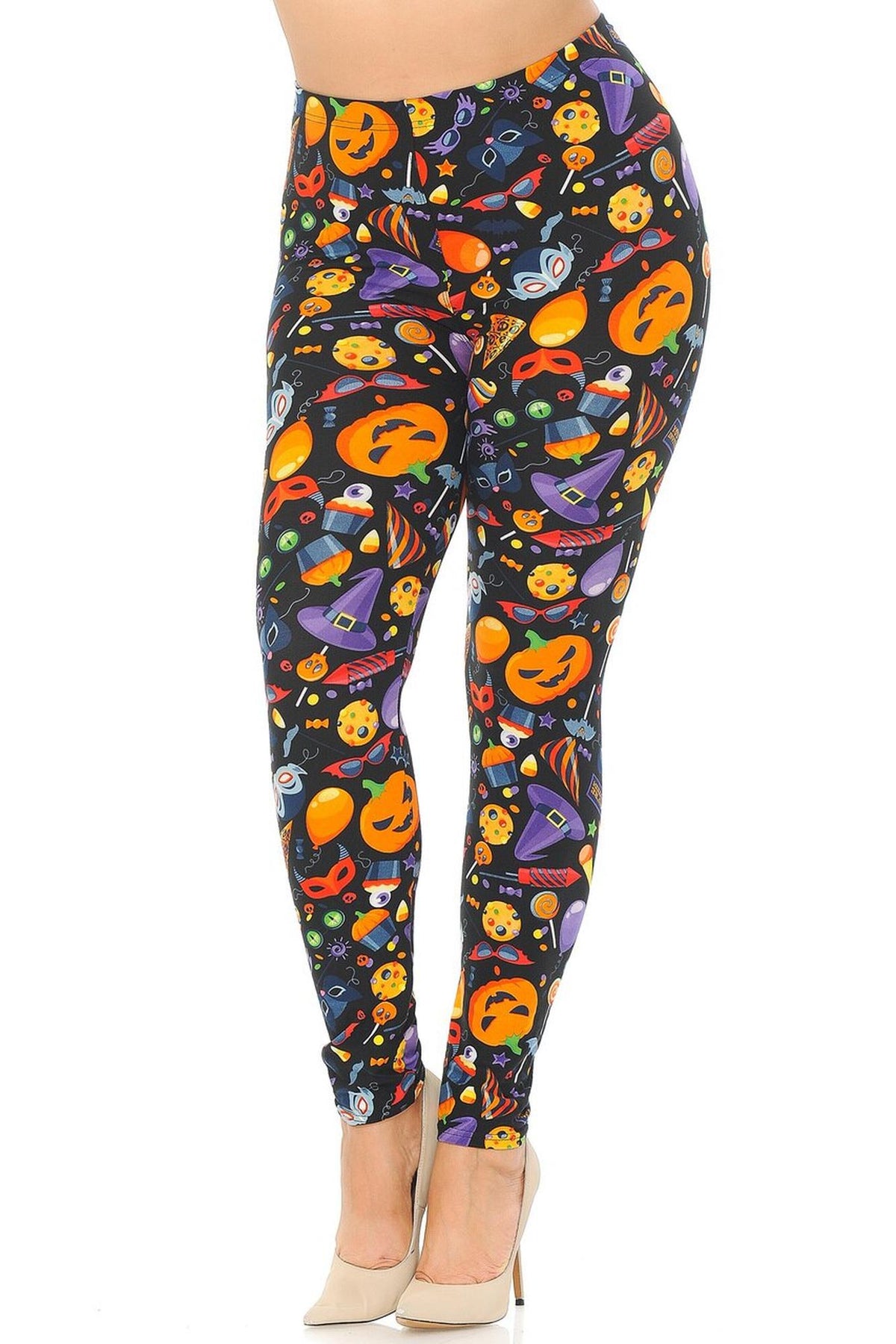 Buttery Soft Halloween Medley Plus Size Leggings (One Size Plus,Multi Color Bold)