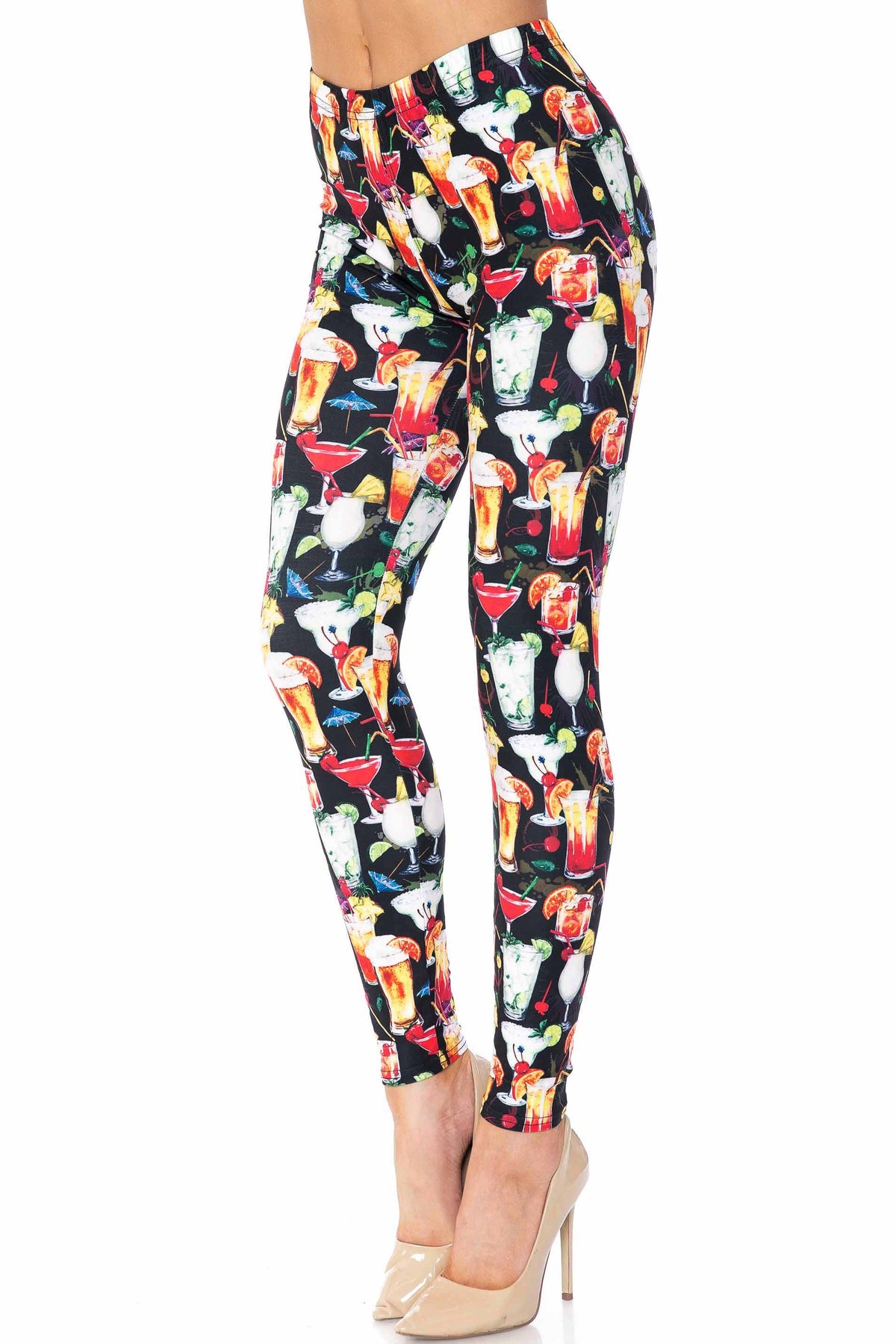 Creamy Soft Tropical Cocktails Plus Size Leggings - USA Fashion (One Size Plus,Black)