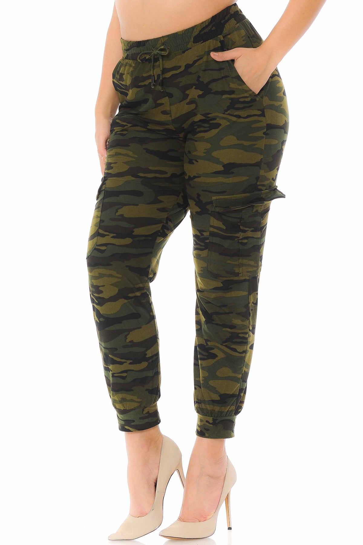 Brushed Green Camouflage Cargo Plus Size Joggers - New Mix