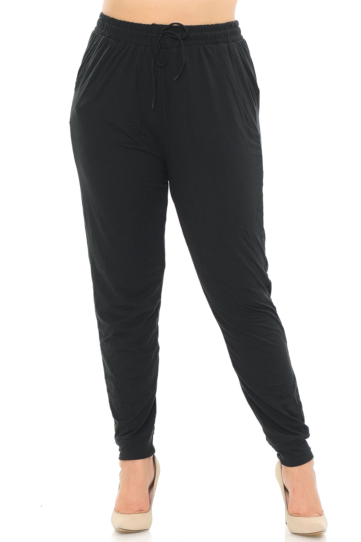 Buttery Smooth Basic Black Solid Plus Size Joggers - EEVEE