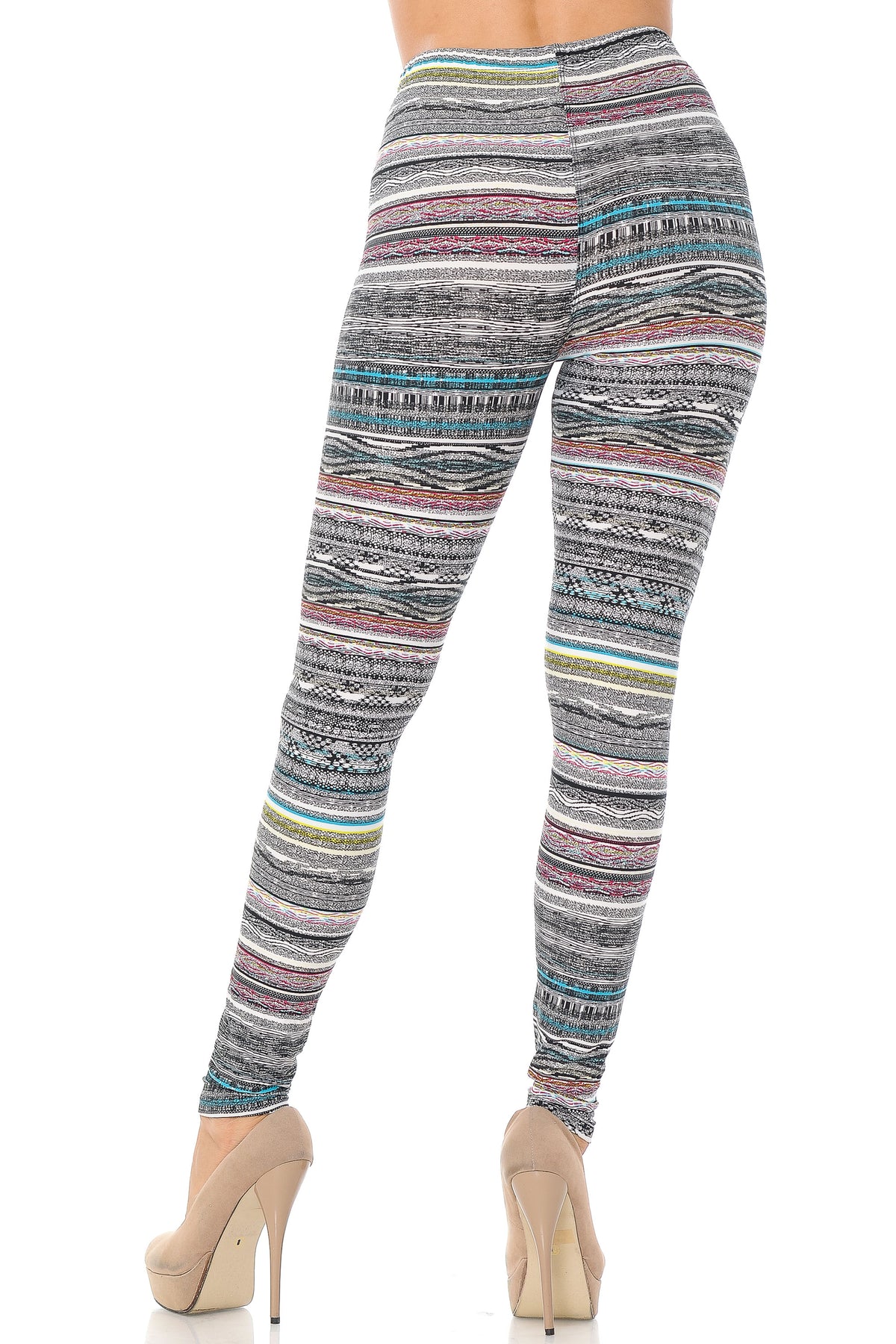 Buttery Soft Tribal Cascade Rings Plus Size Leggings (One Size Plus,Charcoal)