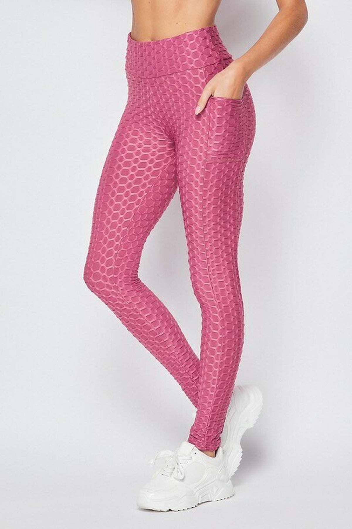 Scrunch Butt Textured High Waisted Plus Size Leggings with Pockets
