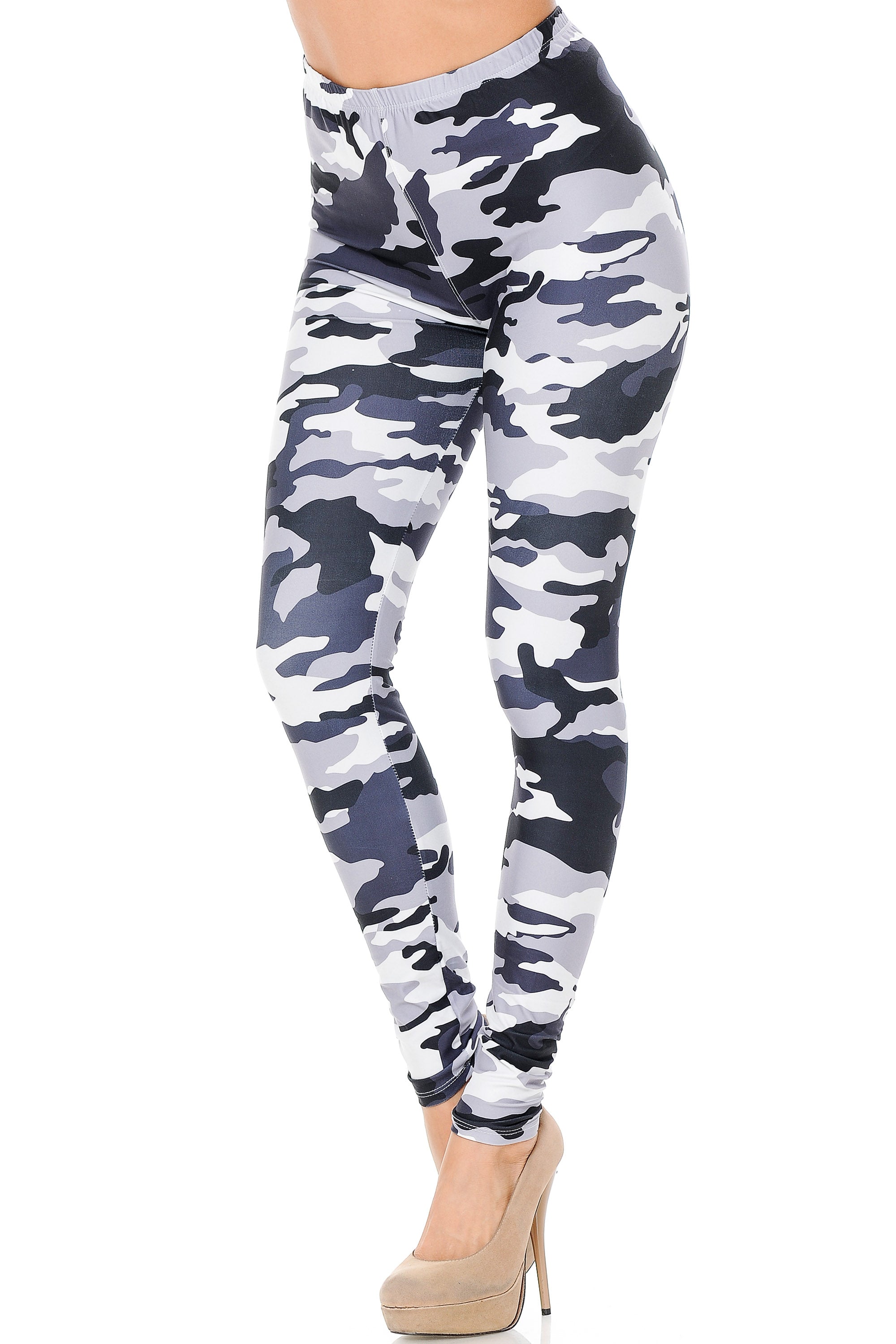 Creamy Soft Black and White Camouflage Plus Size Leggings (One Size Plus,Charcoal)