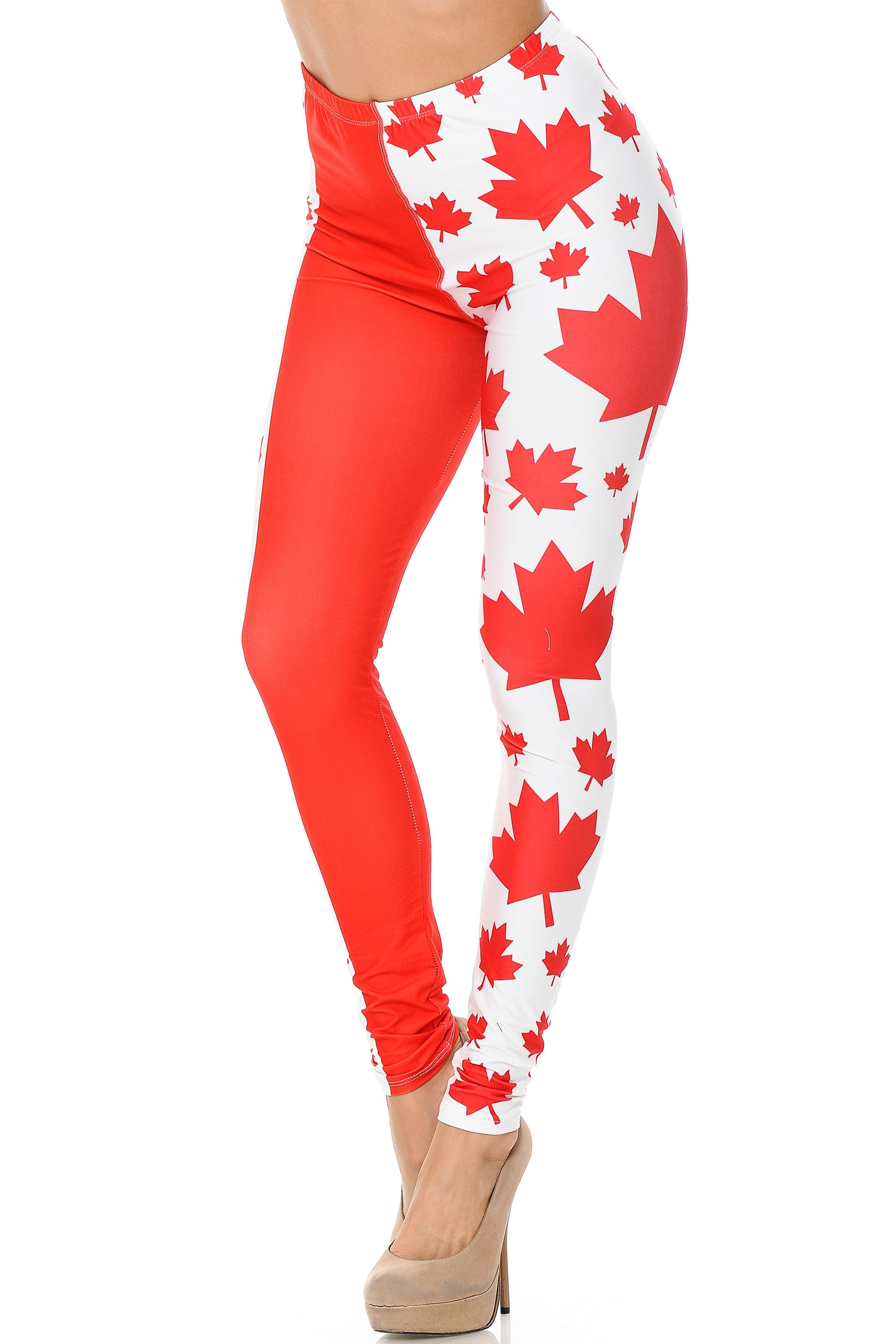 Creamy Soft Canadian Flag Plus Size Leggings (One Size Plus,Red)