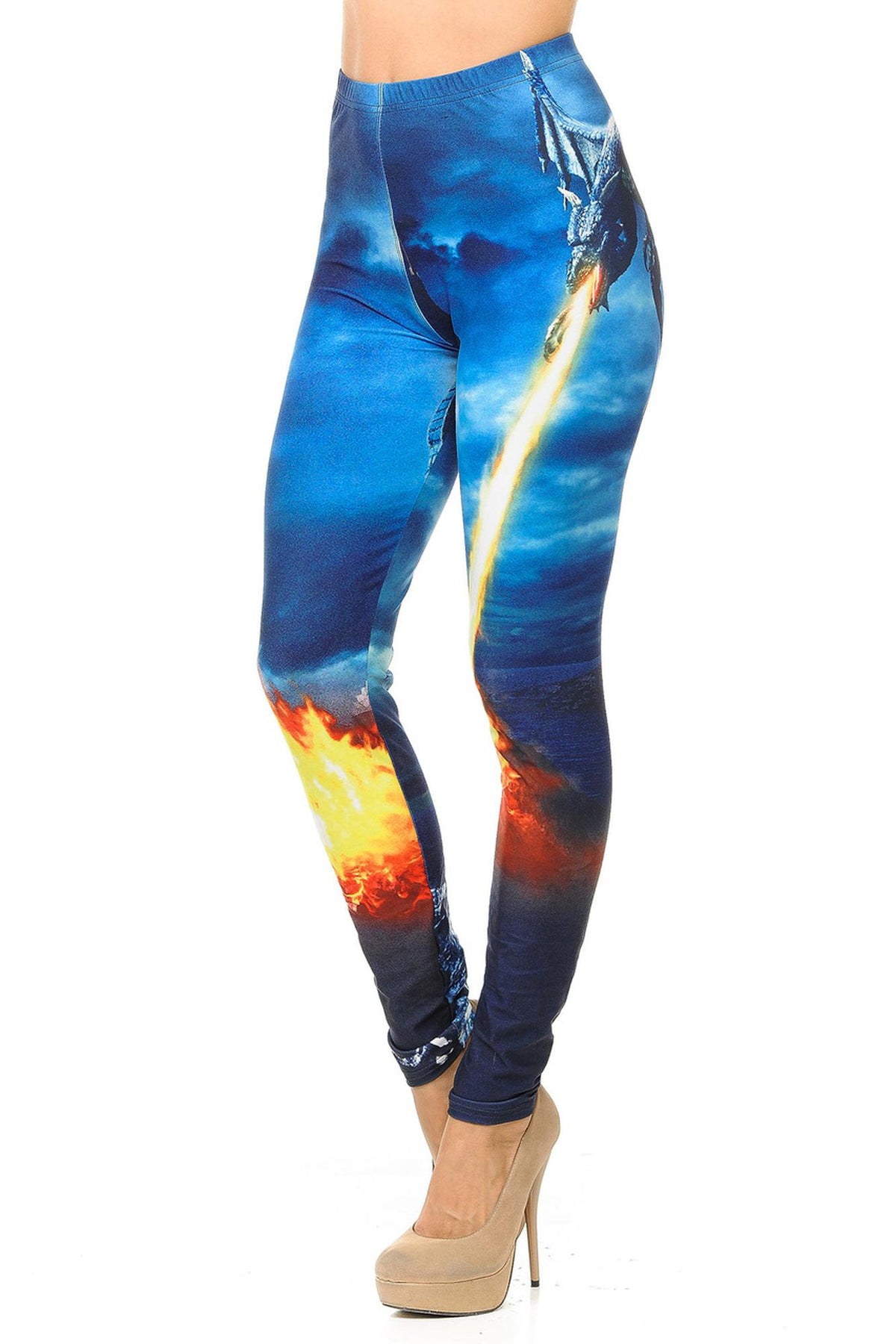 Creamy Soft Dragon Rage Plus Size Leggings (One Size Plus,Blue)