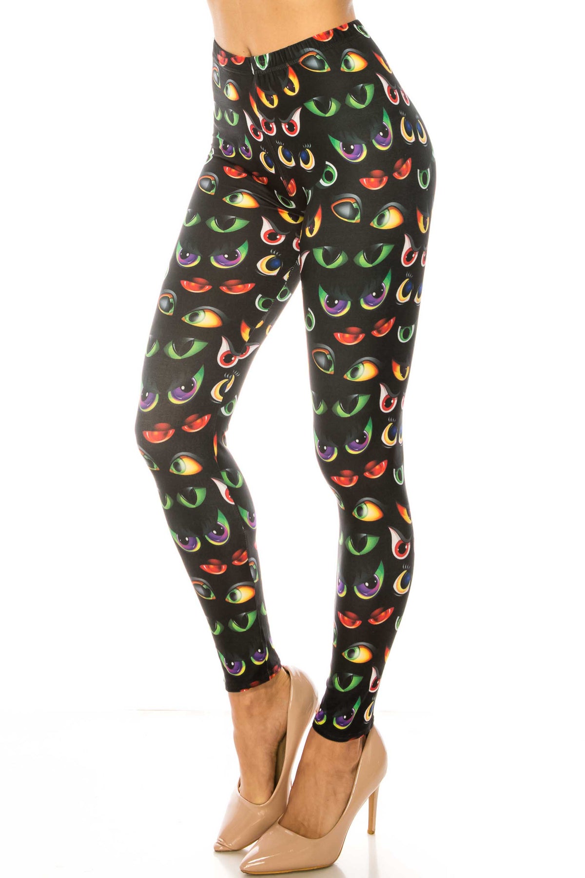 Creamy Soft Evil Cartoon Eyes Plus Size Leggings - USA Fashion (One Size Plus,Black)