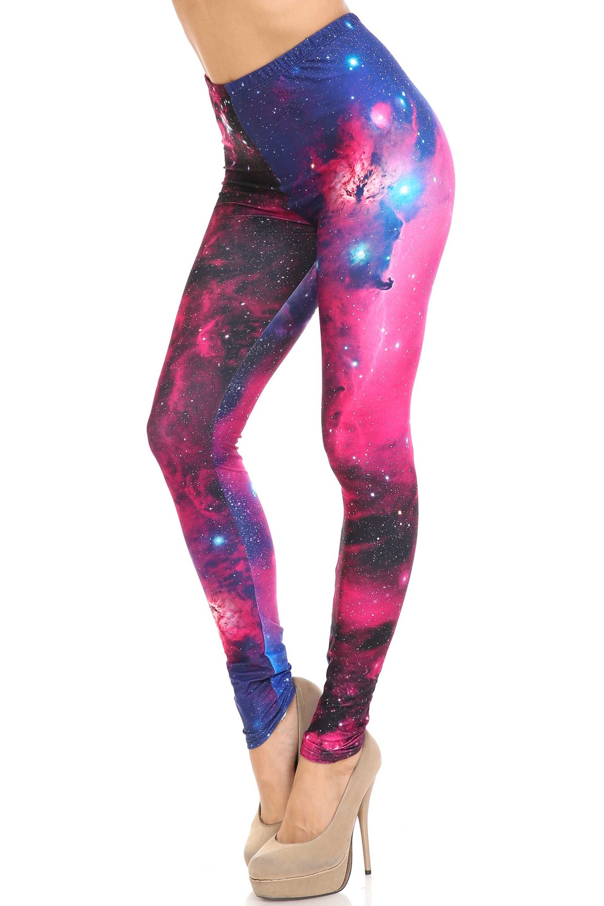Creamy Soft Fuchsia Galaxy Plus Size Leggings - USA Fashion (One Size Plus,Fuchsia)