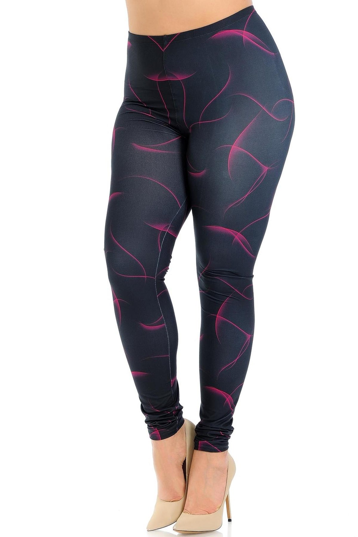 Creamy Soft Fuchsia Mist Plus Size Leggings - USA Fashion (XPlus One Size,Black)