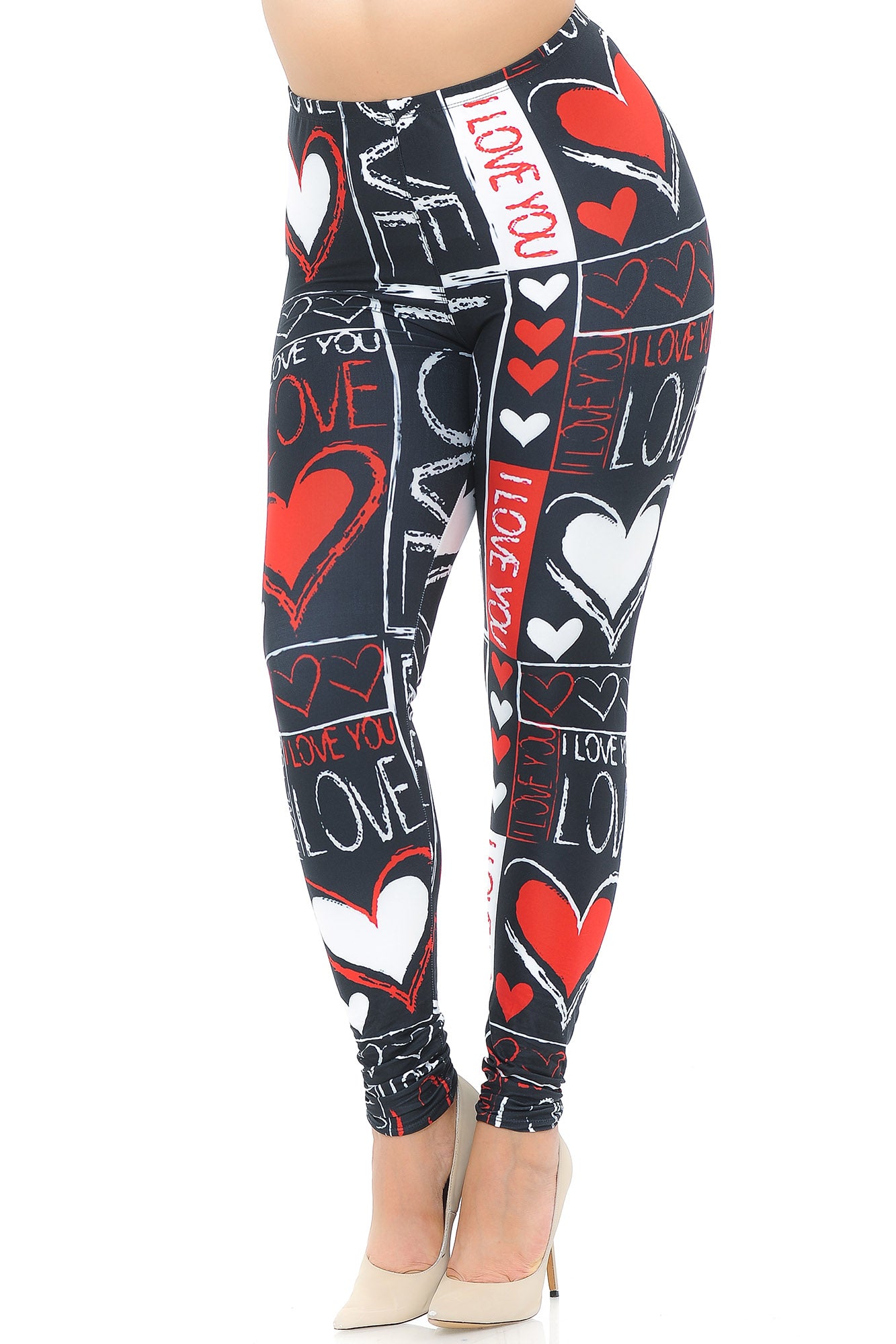 Creamy Soft Heart and Love Plus Size Leggings - USA Fashion (One Size Plus,Black)