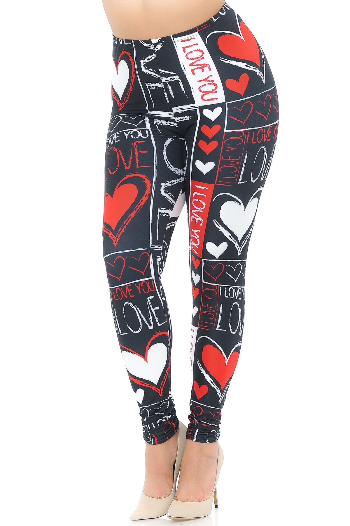 Creamy Soft Heart and Love Plus Size Leggings - USA Fashion (One Size Plus,Black)