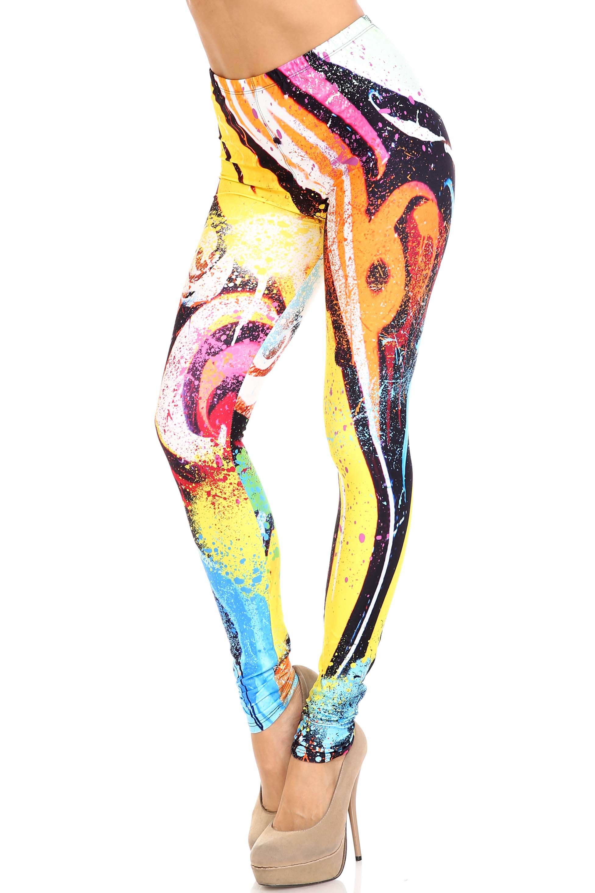 Creamy Soft Colorful Paint Strokes Plus Size Leggings - USA Fashion (One Size Plus,Multi Color Bold)