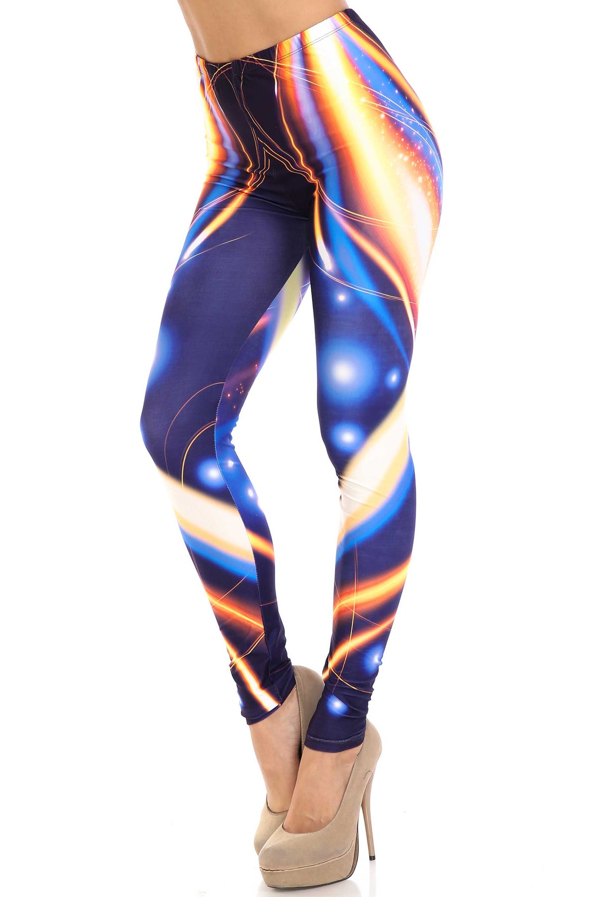 Creamy Soft Psychedelic Contour Plus Size Leggings - By USA Fashion (One Size Plus,Multi Color Bold)
