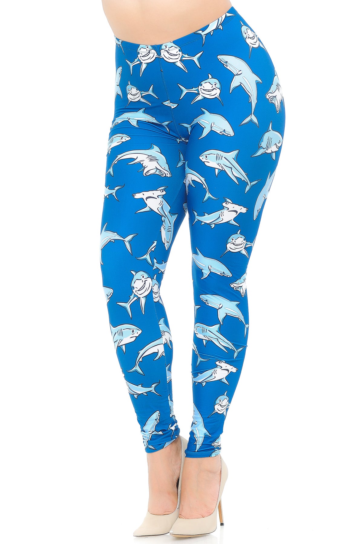 Creamy Soft Shark Plus Size Leggings - USA Fashion (One Size Plus,Blue)