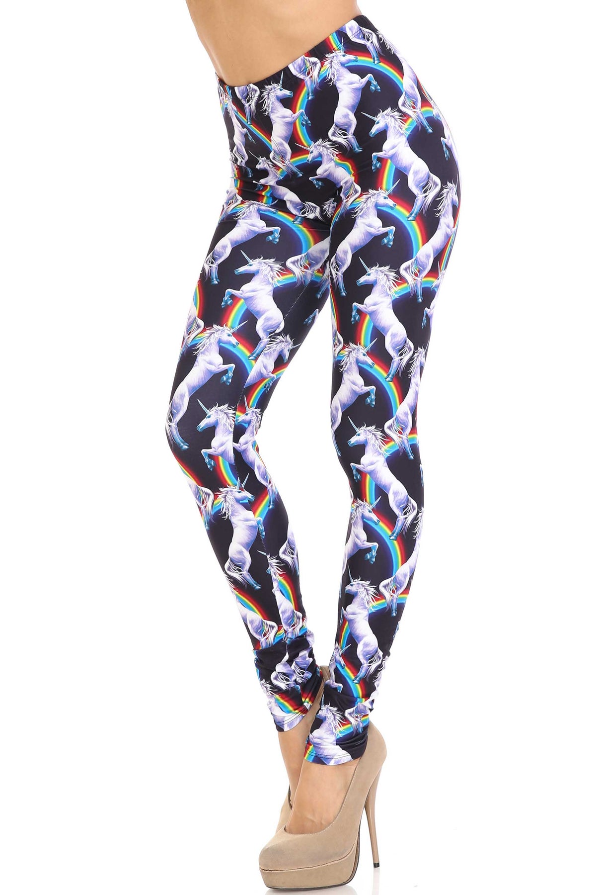 Creamy Soft Rainbow Unicorn Plus Size Leggings - By USA Fashion (One Size Plus,Multi Color Bold)