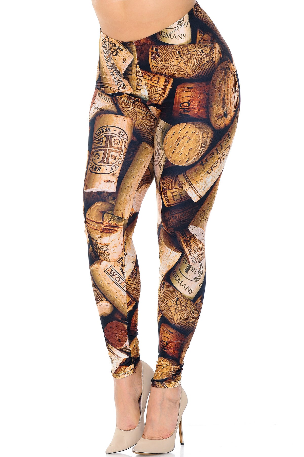 Creamy Soft Wine Cork Plus Size Leggings - USA Fashion (One Size Plus,Brown)