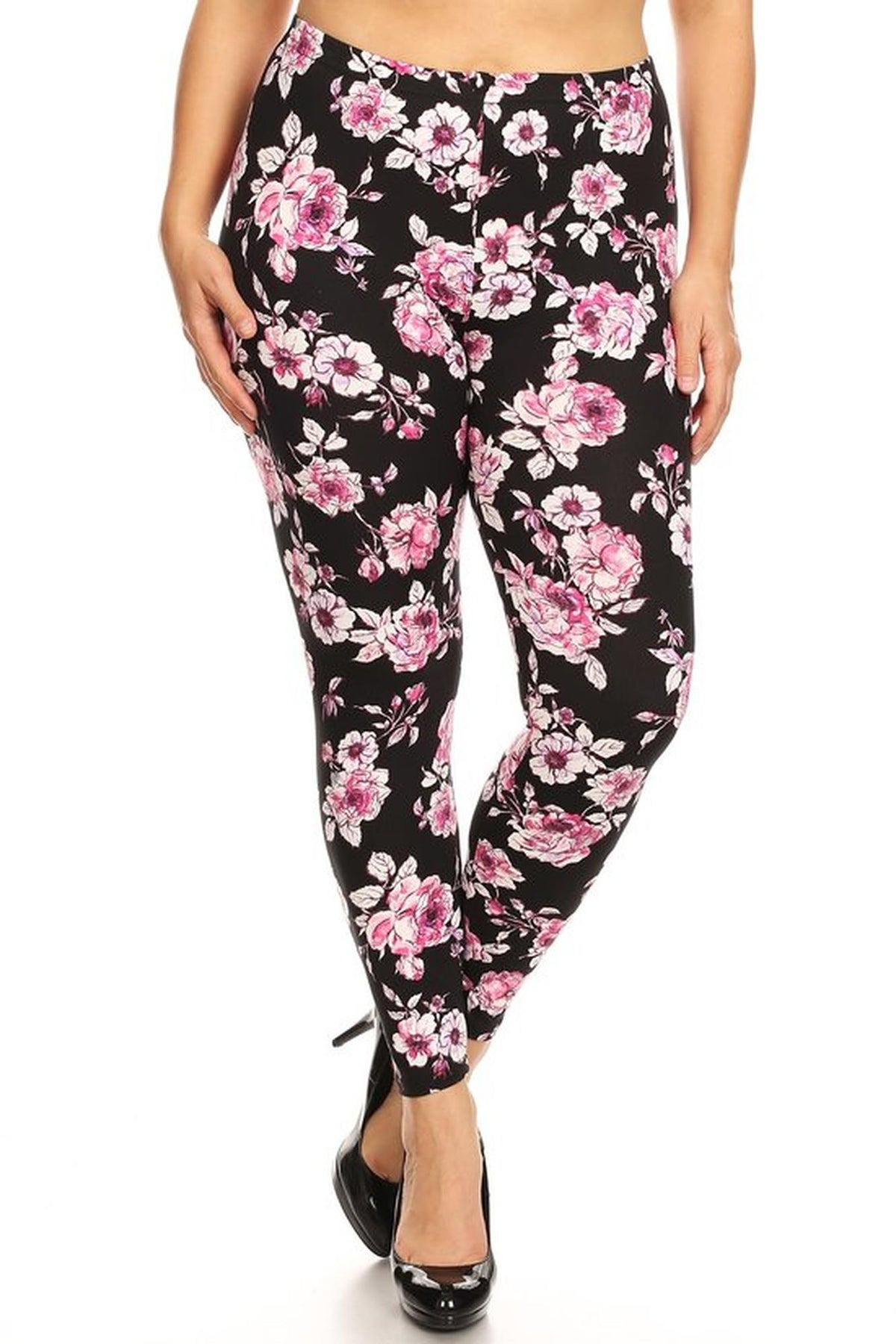Brushed Decadent Pink Floral Plus Size Leggings