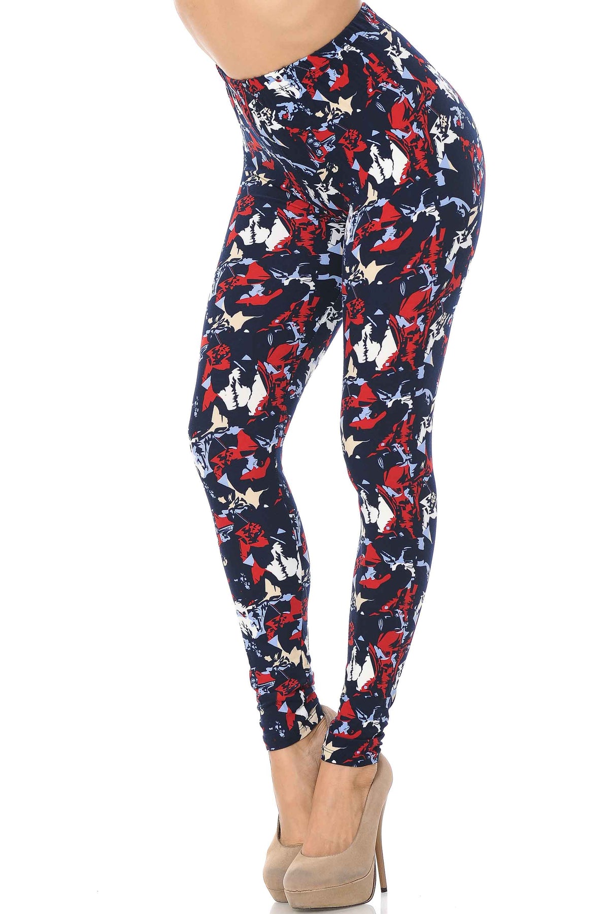Buttery Soft Abstract Splatter Leggings (One Size Regular,Red)