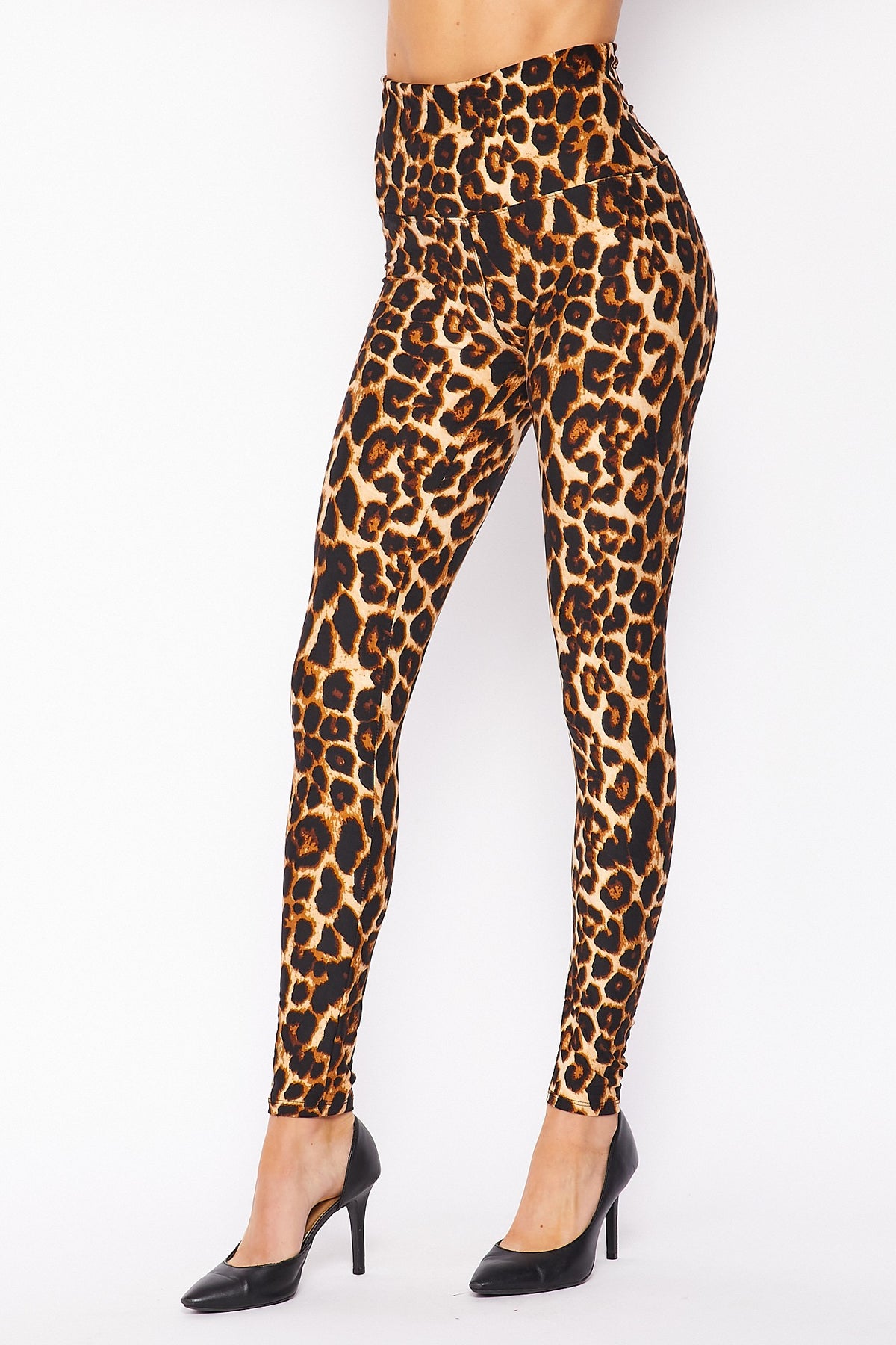 Buttery Smooth Bold and Beautiful High Waist Leopard Leggings - 5 Inch Waist (One Size Regular,Brown)