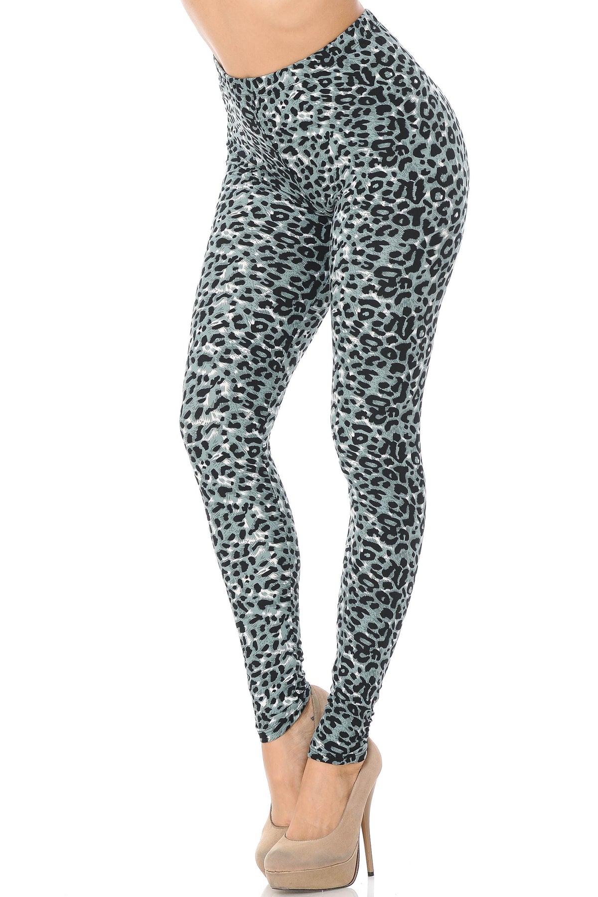 Buttery Soft Snow Leopard Leggings (One Size Regular,Charcoal)