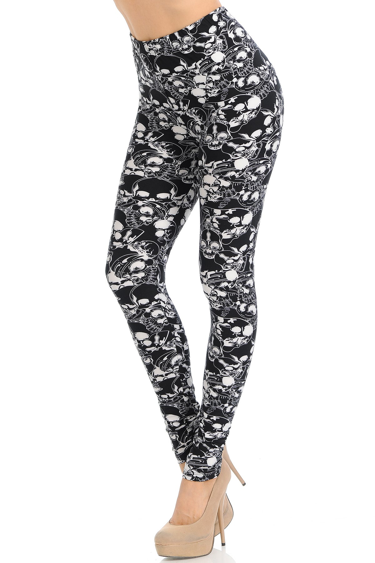 Buttery Soft Black Layers of Skulls Leggings (One Size Regular,Black)