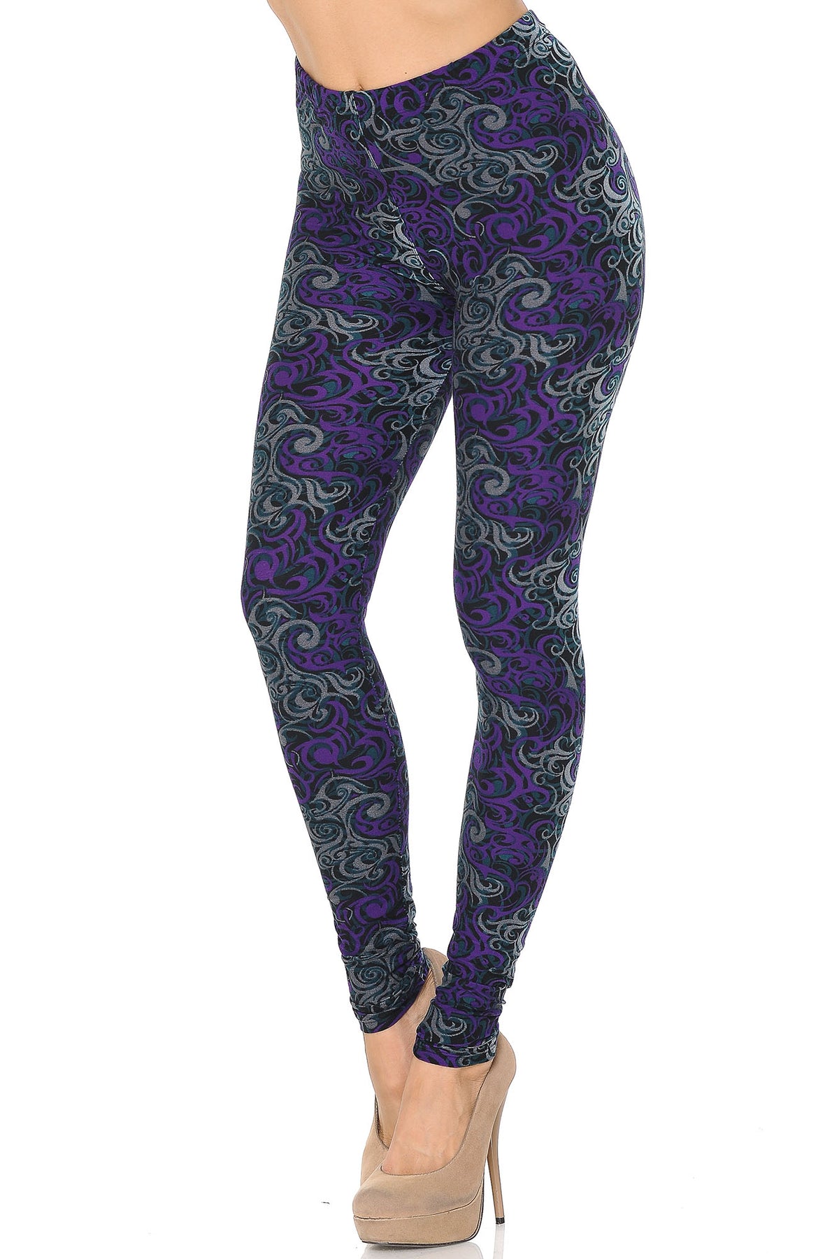 Buttery Soft Purple Tangled Swirl Leggings (One Size Regular,Purple)