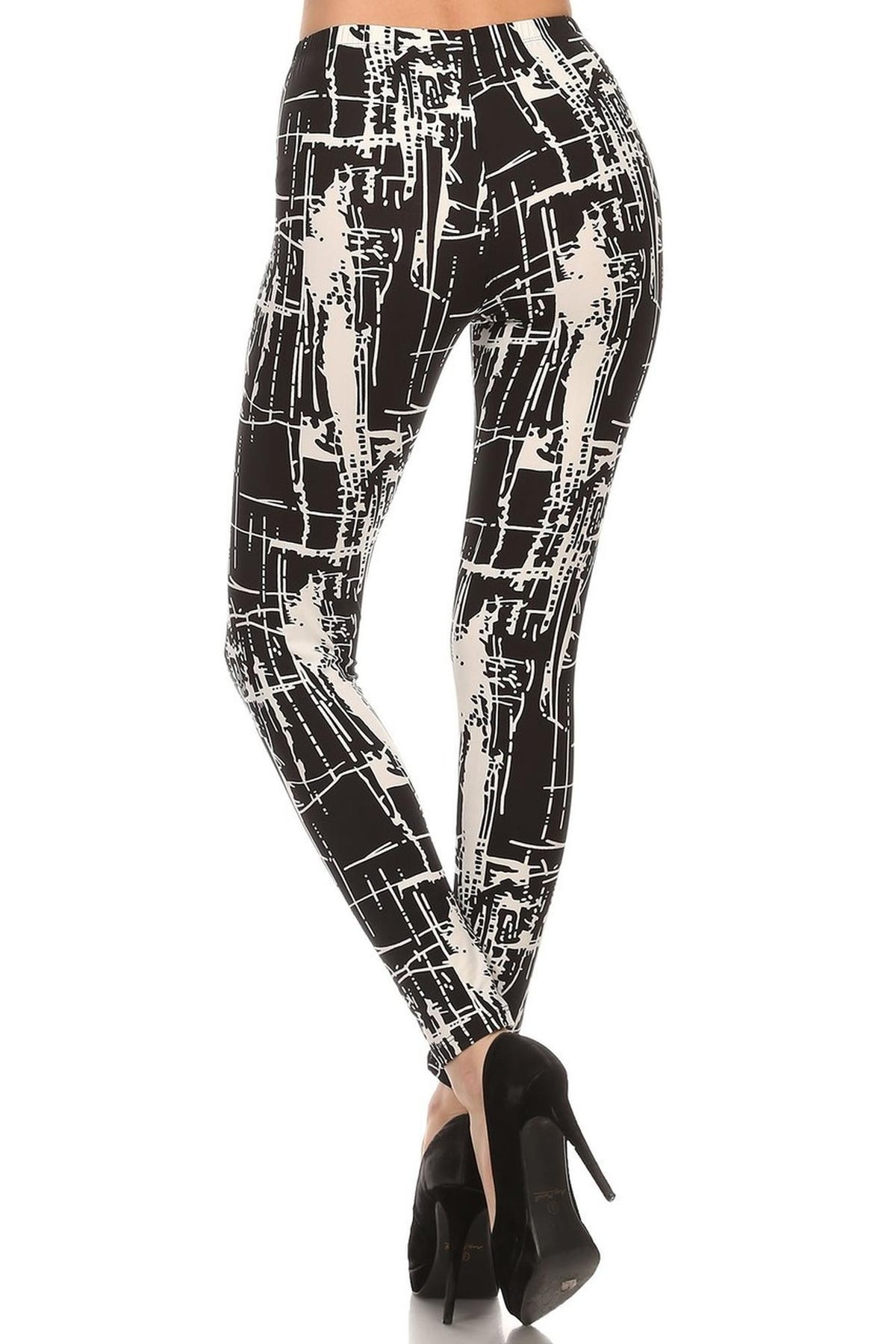 Buttery Soft Splattered Lines Leggings (One Size Regular,Black)
