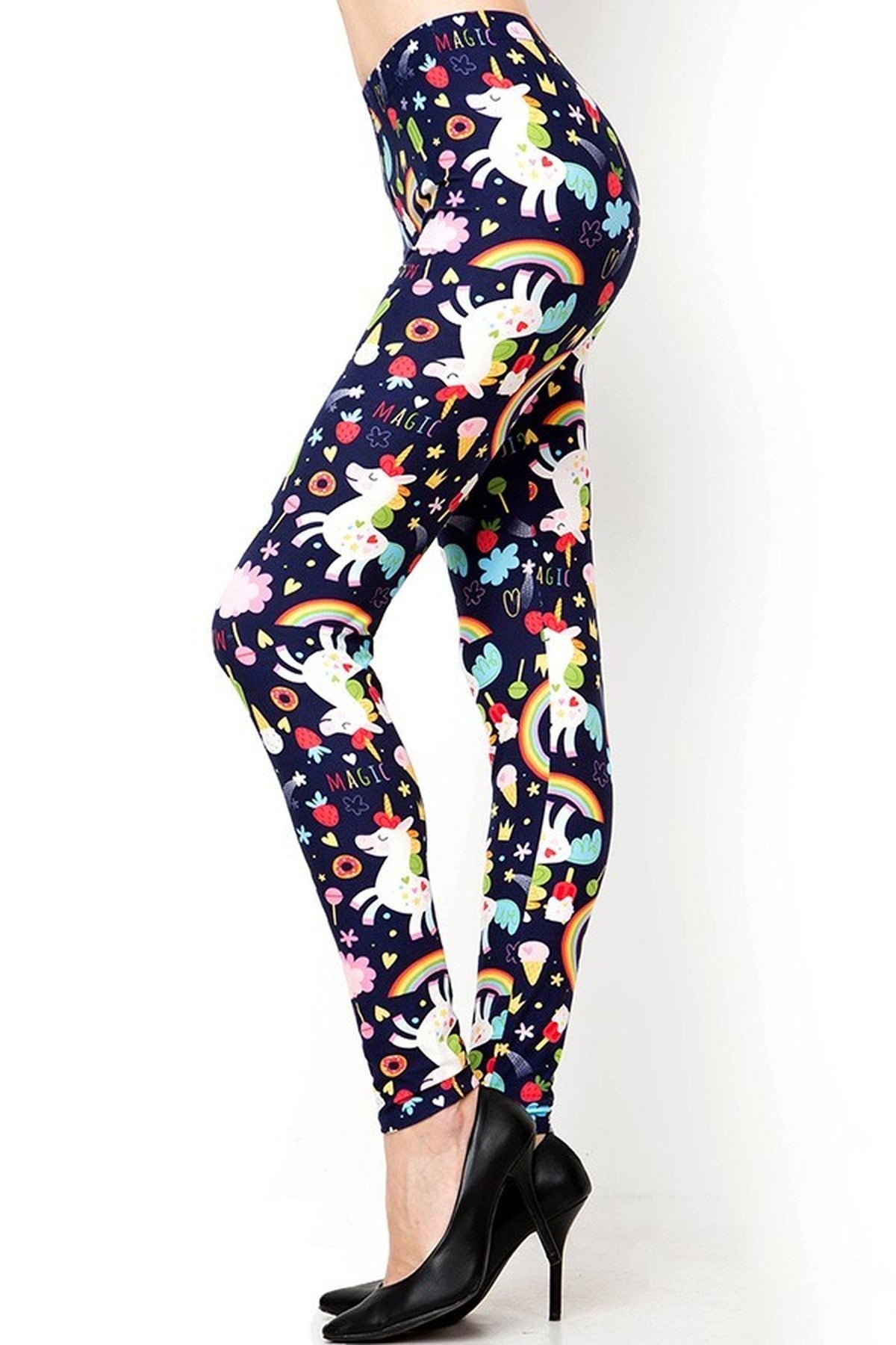 Buttery Soft Magic Unicorns and Treats Leggings (One Size Regular,Navy)