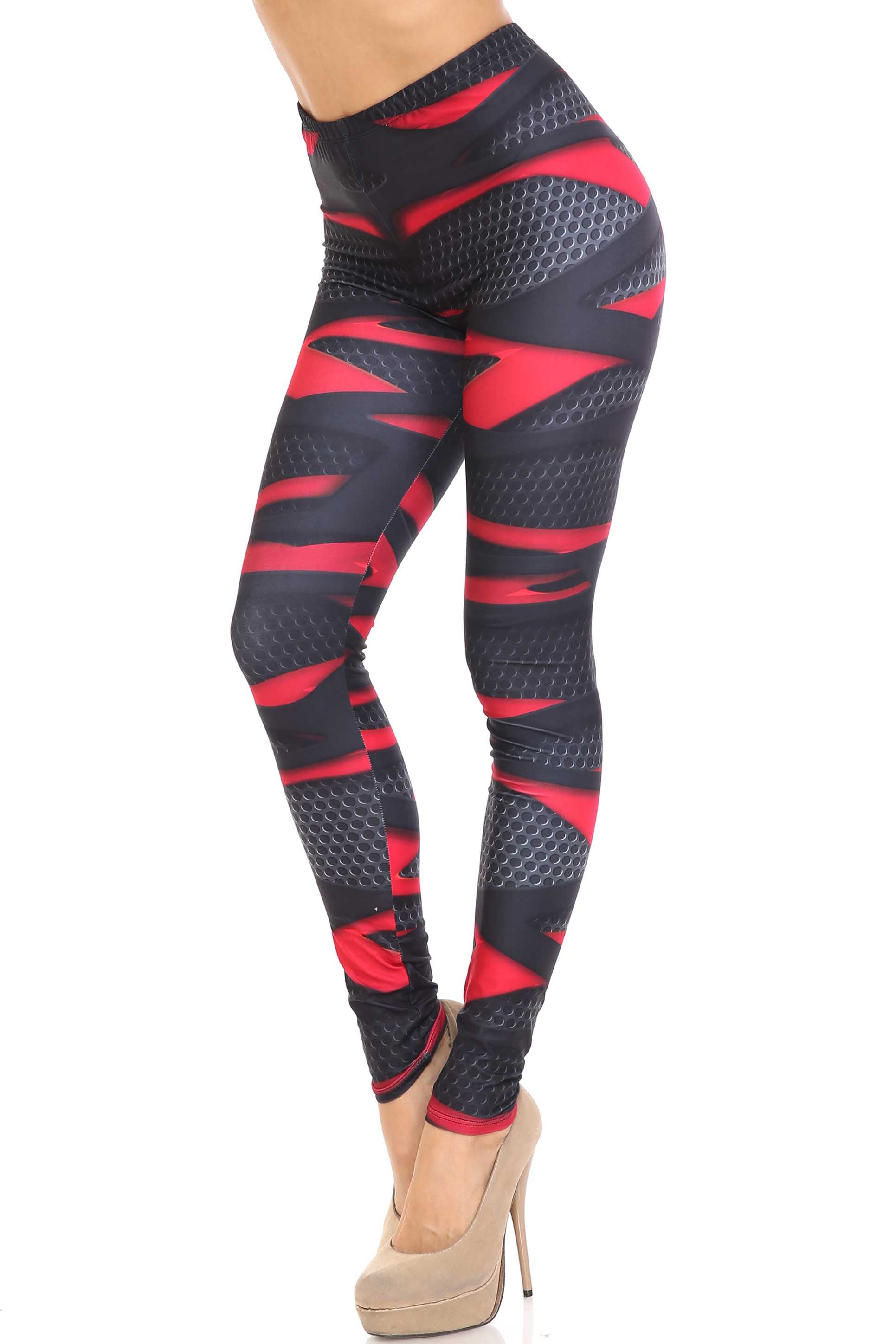 Creamy Soft Cascading 3D Sport Wrap Leggings - USA Fashion (One Size Regular,Red)