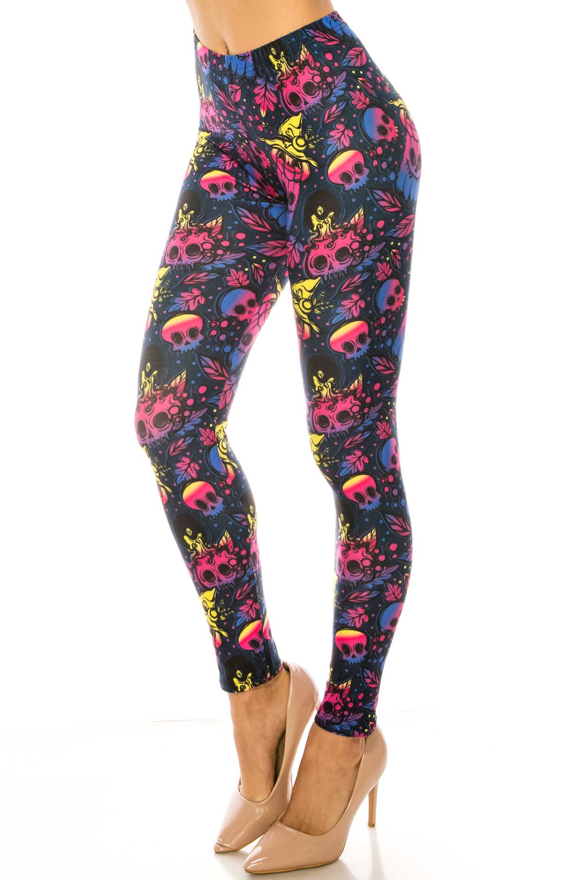 Creamy Soft Autumn Ombre Skulls Leggings - USA Fashion (One Size Regular,Multi Color Bold)