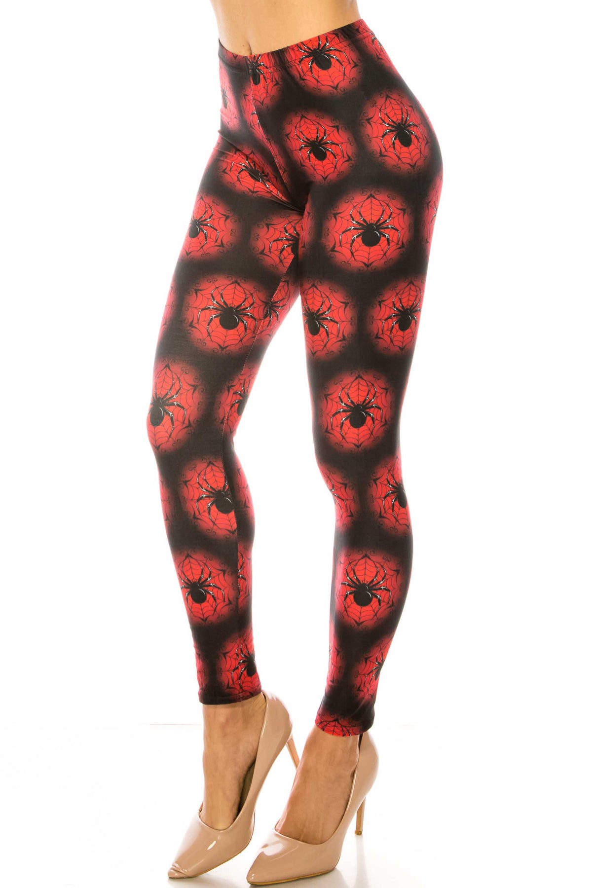 Creamy Soft Black Widow Spider Web Leggings - USA Fashion (One Size Regular,Red)