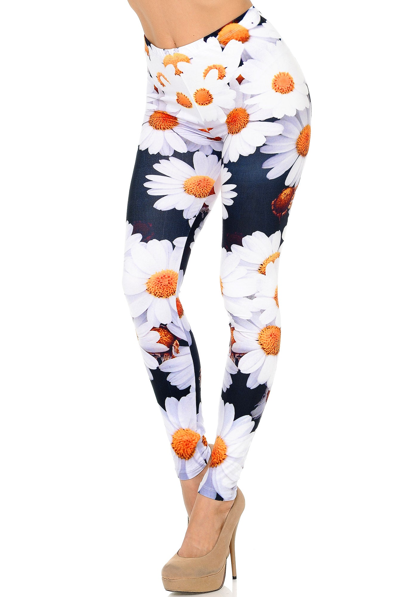 Creamy Soft Daisy Bunch Leggings - USA Fashion (One Size Regular,White)