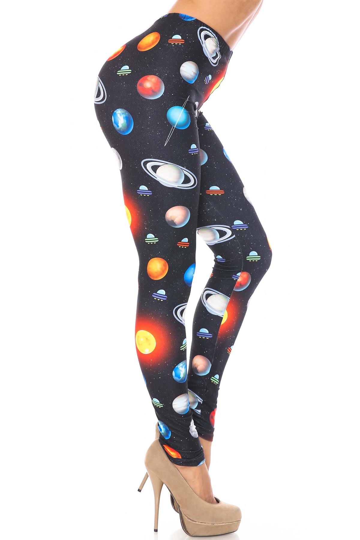 Creamy Soft Galaxy Planets Leggings - USA Fashion (One Size Regular,Black)
