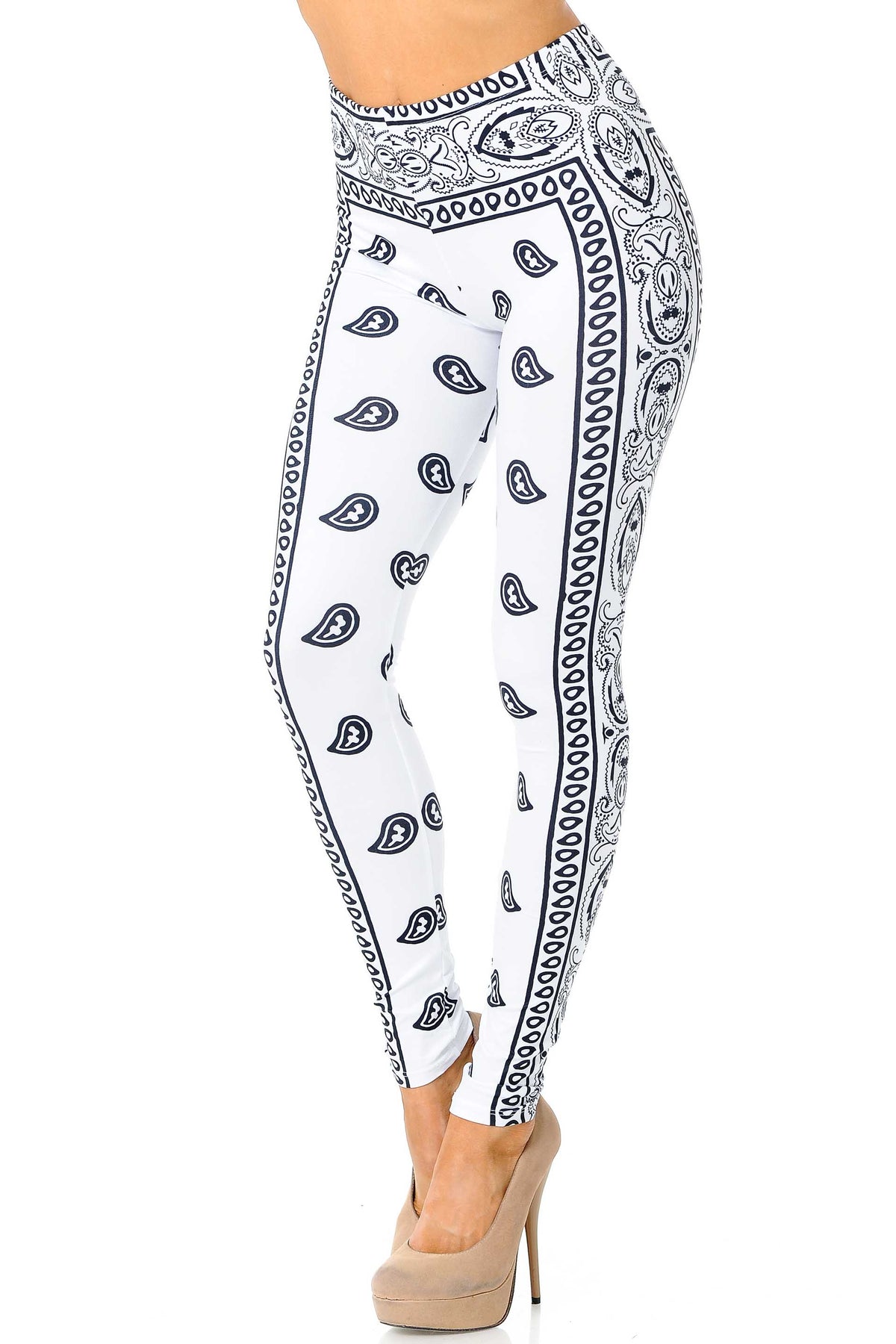 Creamy Soft White Bandana Leggings - USA Fashion (One Size Regular,White)