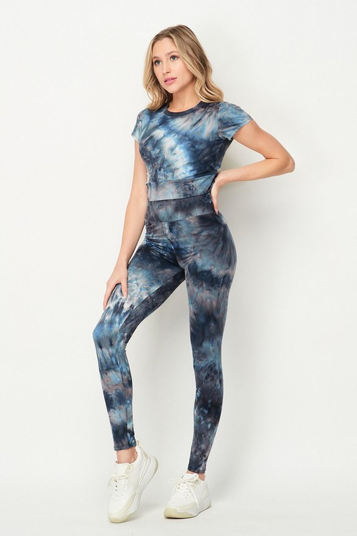 Tie Dye 2 Piece Leggings and Short Sleeve Crop Top Set