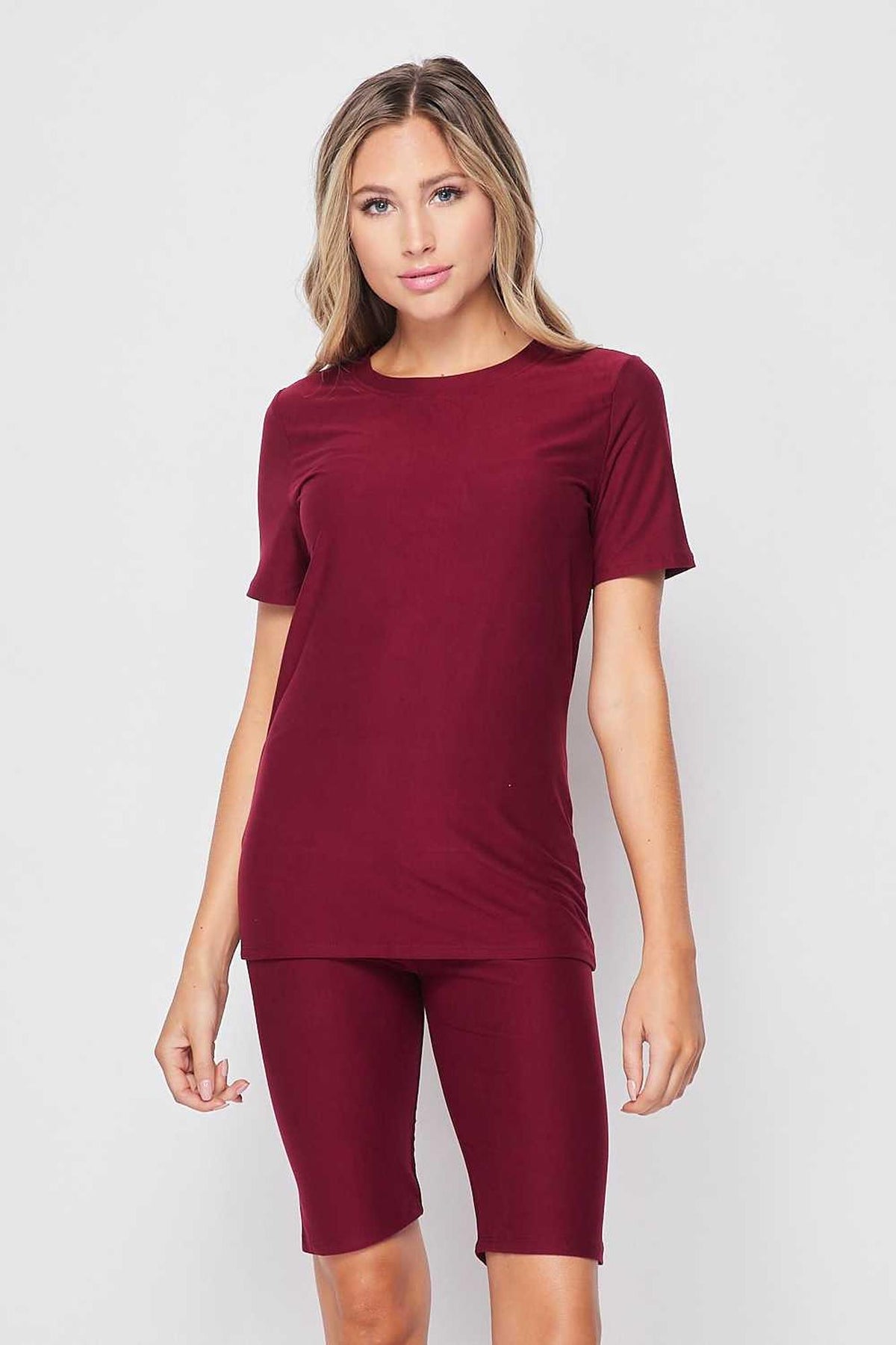 2 Piece Buttery Smooth Basic Solid Biker Shorts and T-Shirt Set