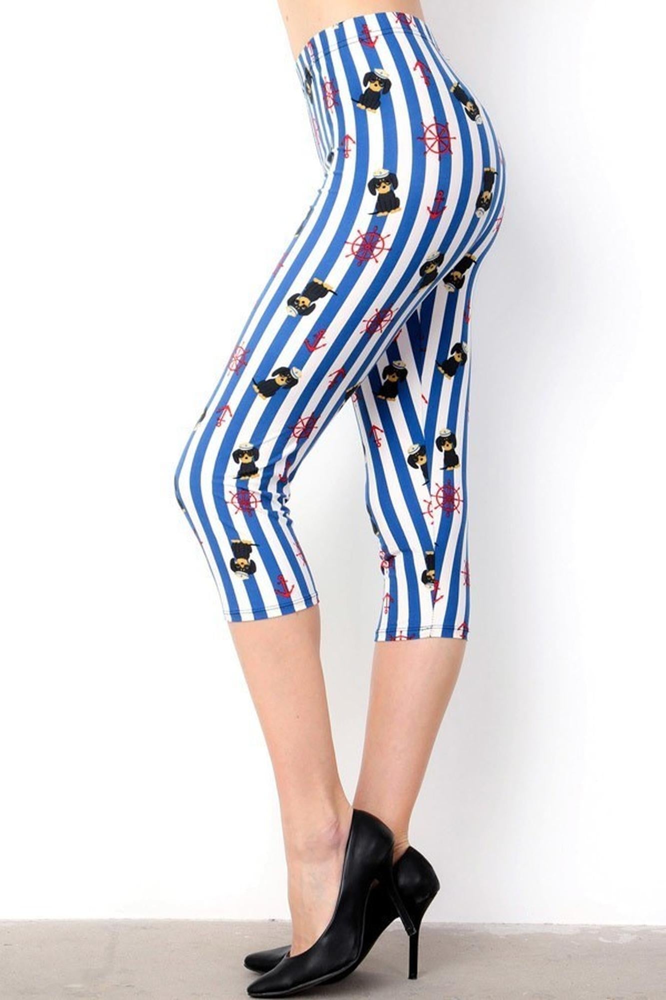 Buttery Soft Sailor Pup Plus Size Capris (One Size Plus,Blue)