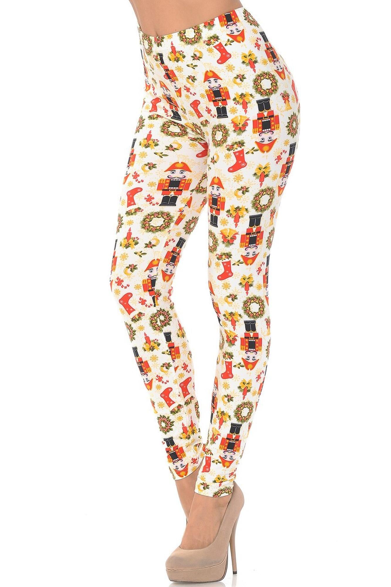 Buttery Soft Festive Ivory Christmas Extra Plus Size Leggings - 3X-5X (XPlus One Size,Ivory)