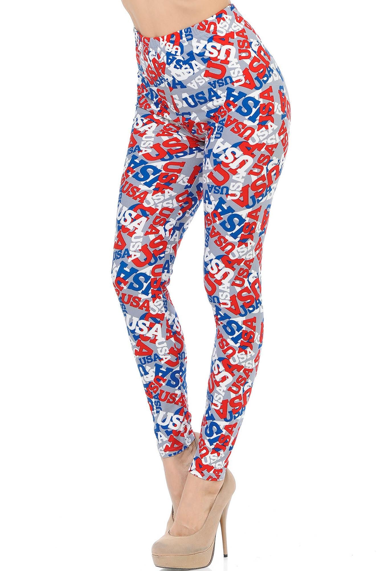 Buttery Soft All Over USA Leggings (One Size Regular,Charcoal)