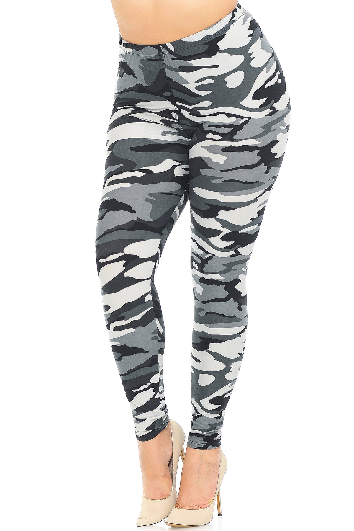 Buttery Soft Charcoal Camouflage Plus Size Leggings - EEVEE (One Size Plus,Charcoal)