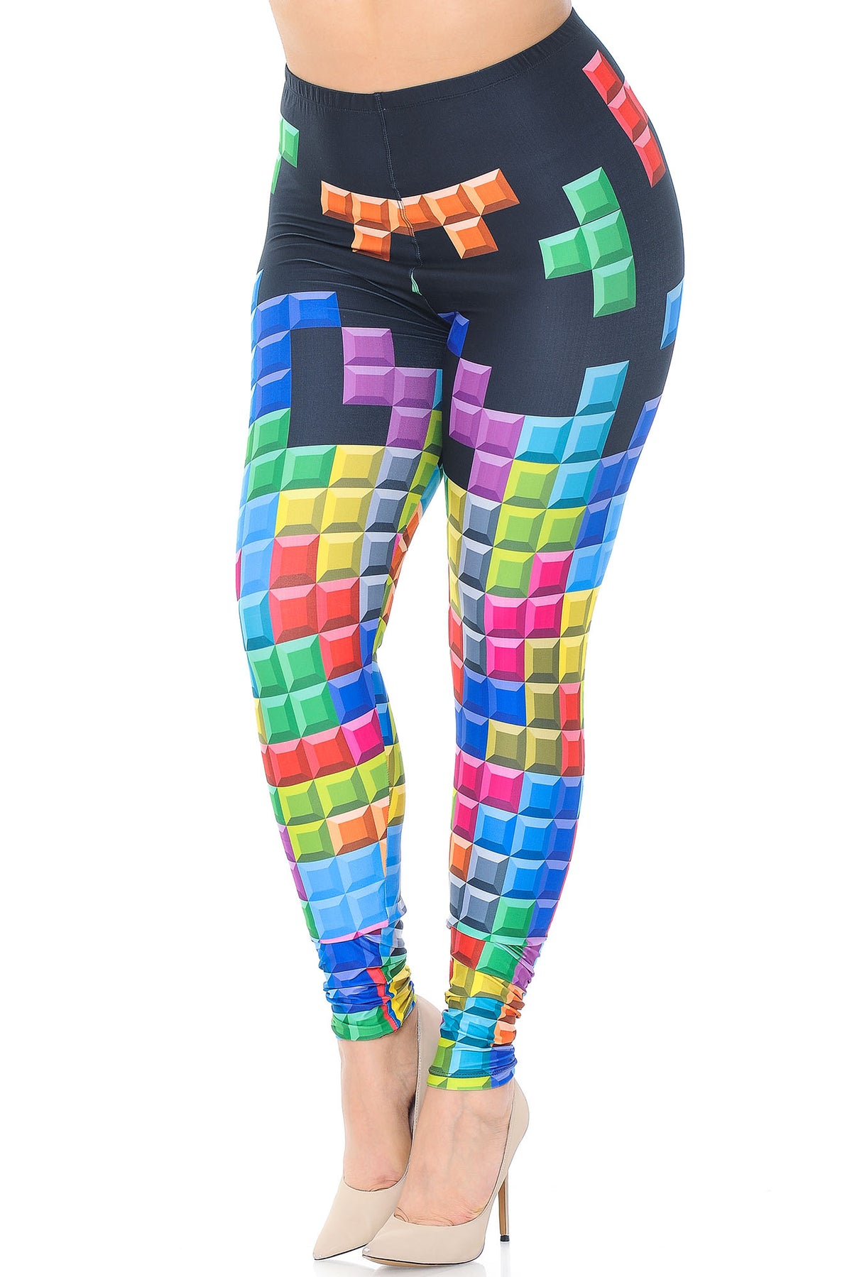 Creamy Soft Tetris Plus Size Leggings - USA Fashion (One Size Plus,Multi Color Bold)