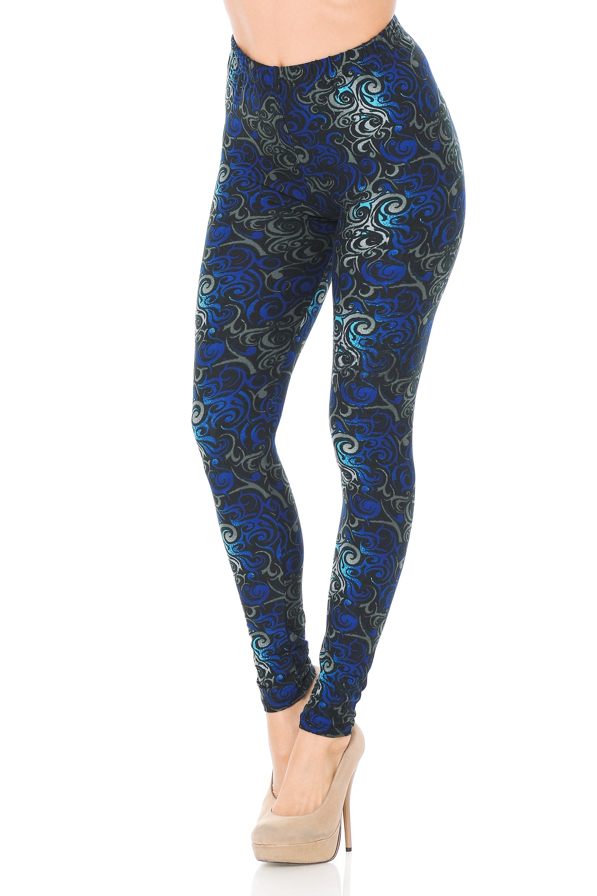 Buttery Smooth Blue Tangled Swirl Leggings - Extra Small (XSmall One Size,Blue)