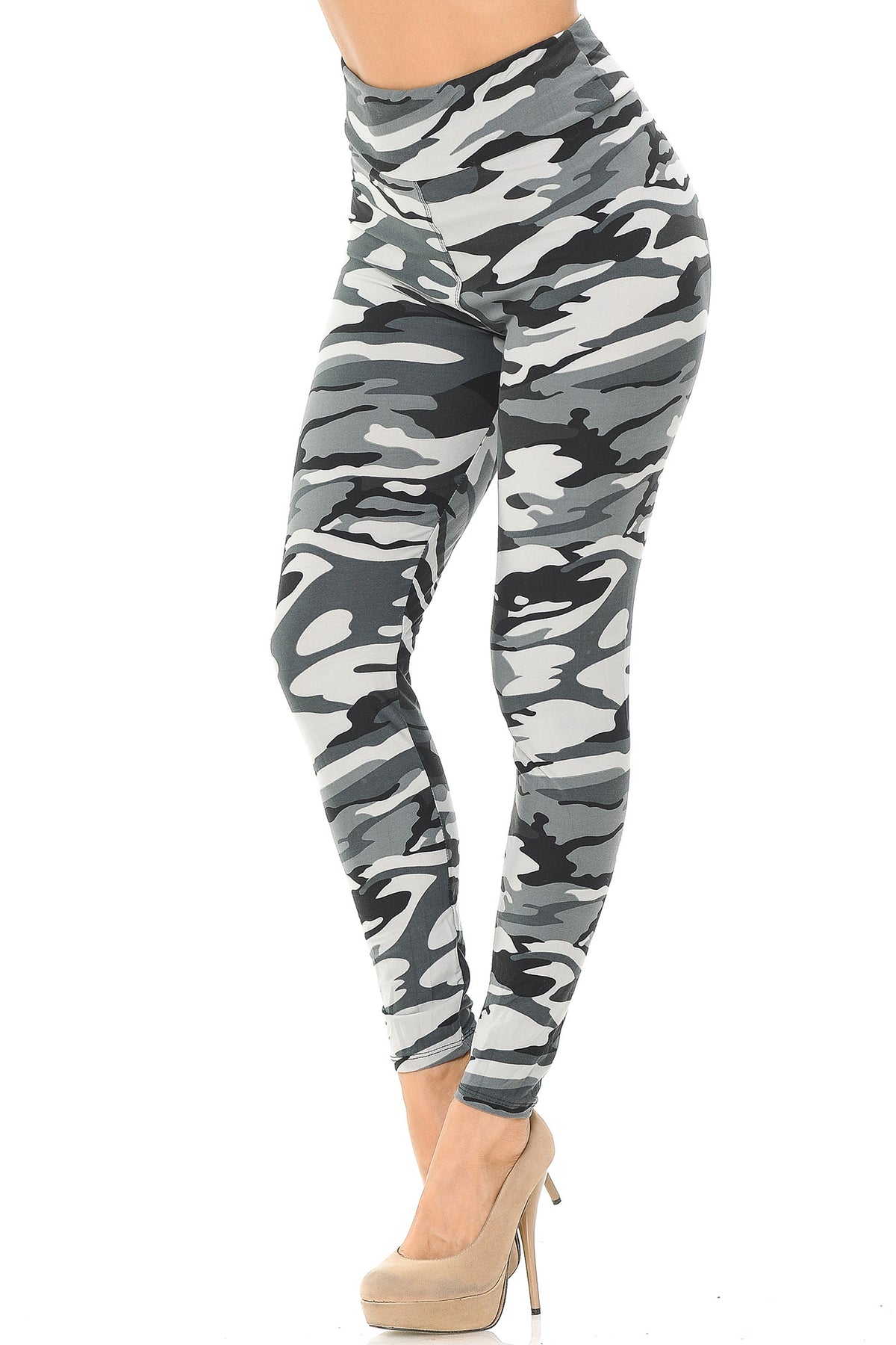 Buttery Soft Charcoal Camouflage High Waisted Leggings - EEVEE (One Size Regular,Charcoal)