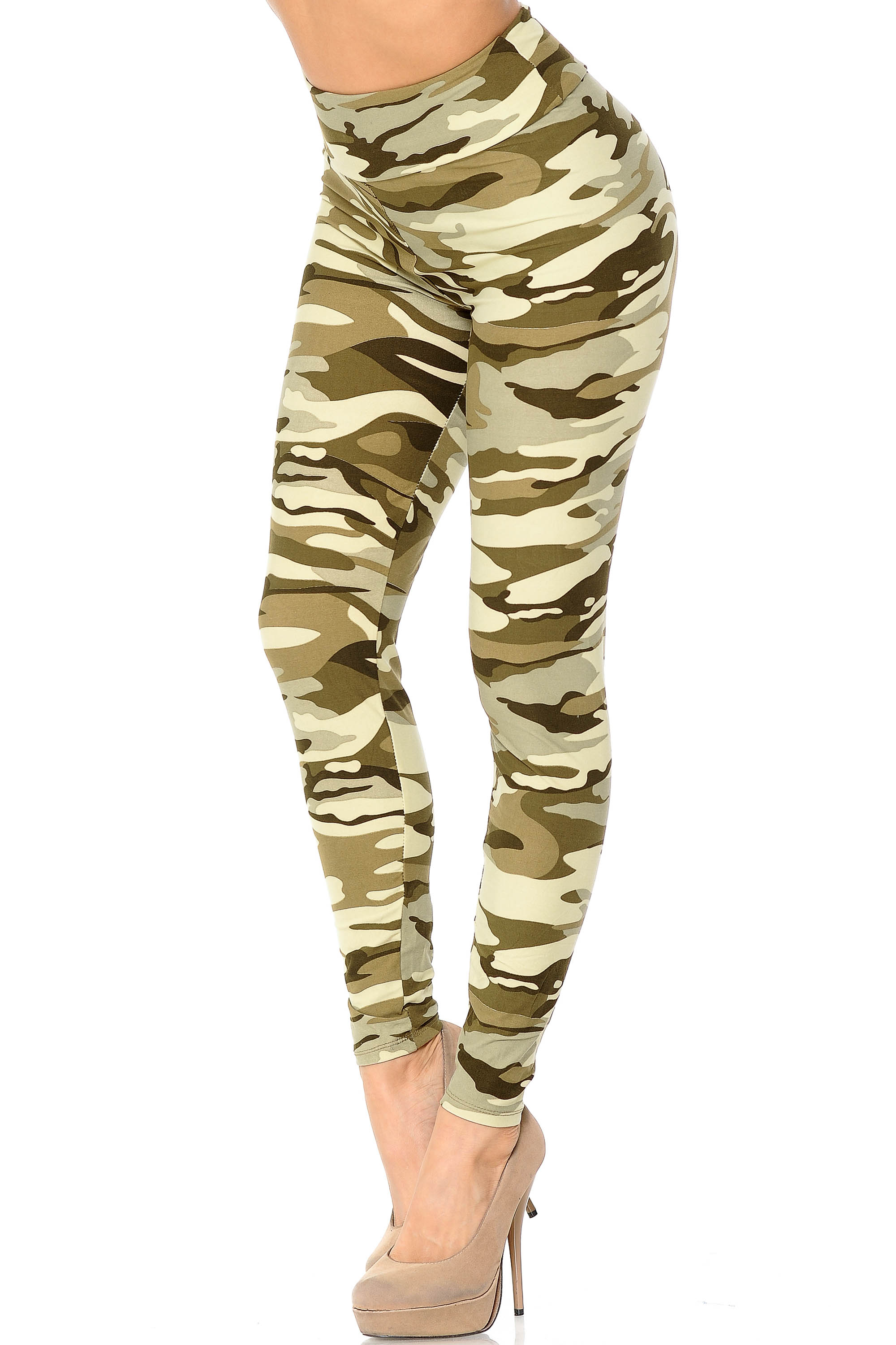 Buttery Soft Light Olive Camouflage High Waisted Plus Size Leggings (One Size Plus,Olive)
