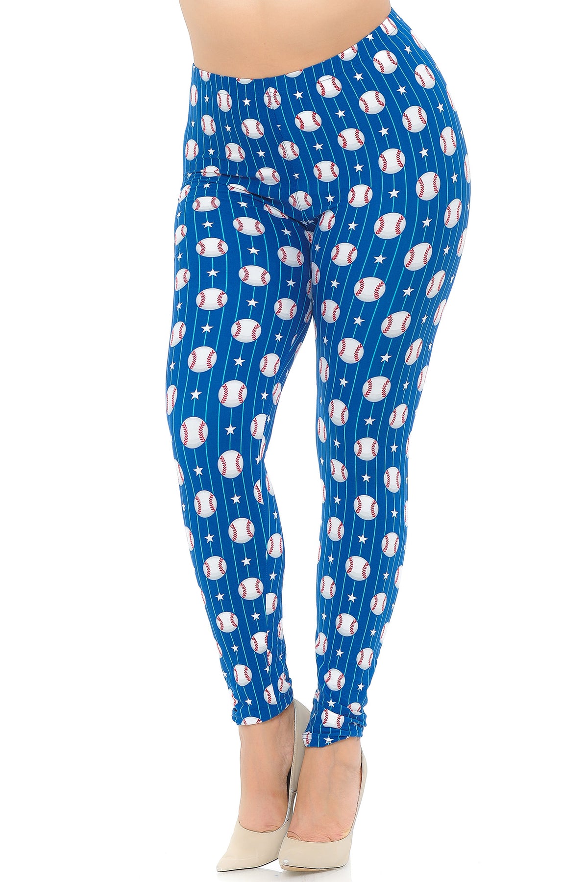 Buttery Soft Boys of Summer Baseball Extra Plus Size Leggings - 3X-5X (XPlus One Size,Blue)