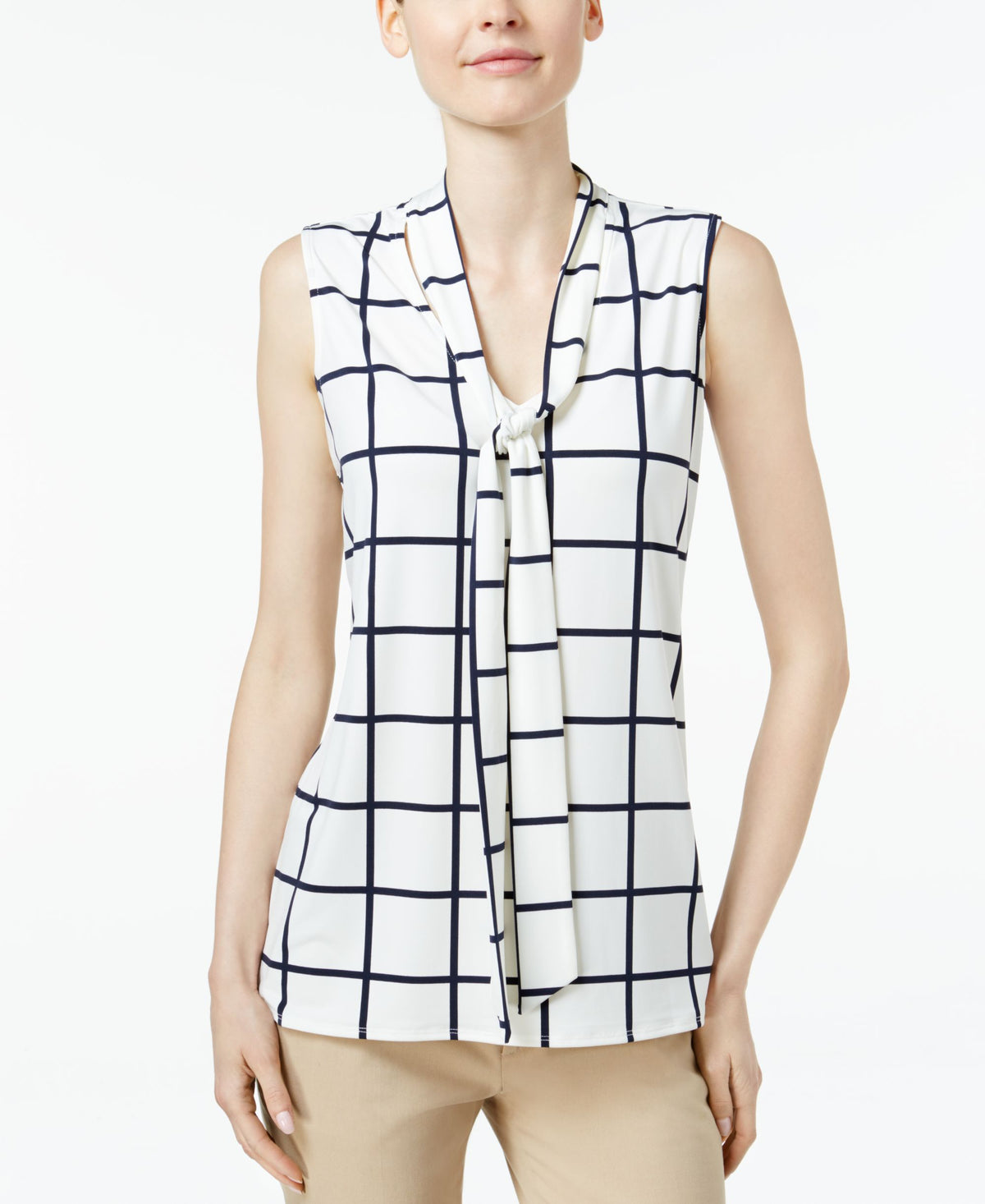 Charter Club Petite Printed Tie-Neck Top