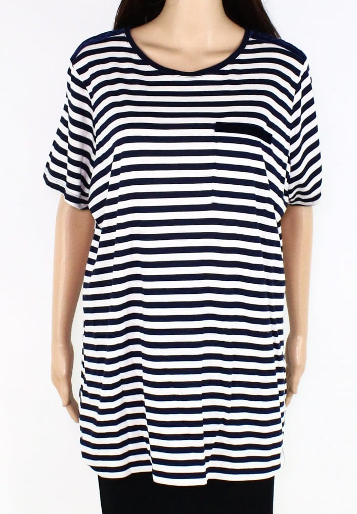 Lauren Ralph Lauren Womens Plus Striped Velvet Detail T-Shirt